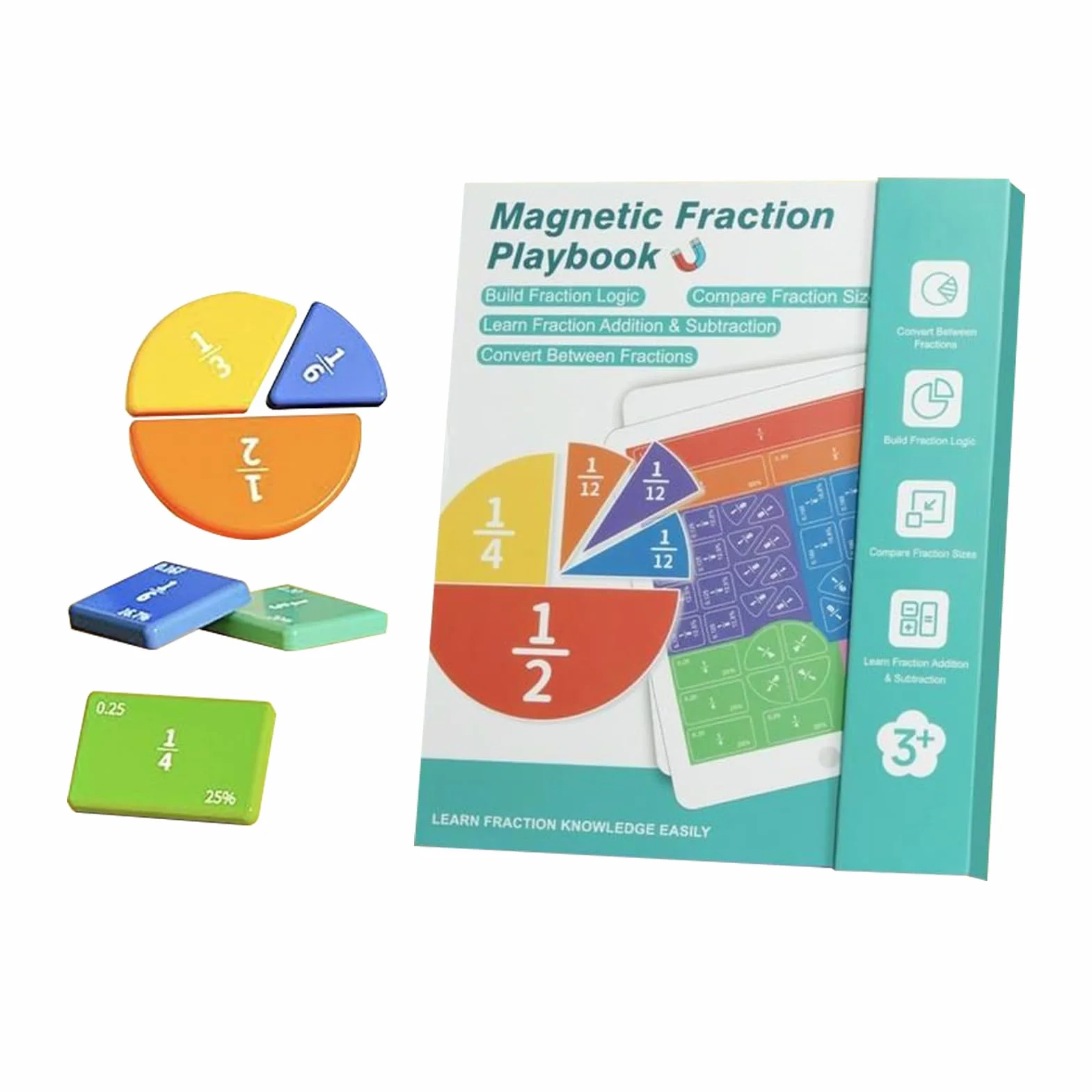 Magnetic Fraction, 22 x 17,8 cm Magnetic Fraction Educational Puzzle z łamanymi kwadratami i okręgami, matematyka zabawka edukacyjna dla dzieci