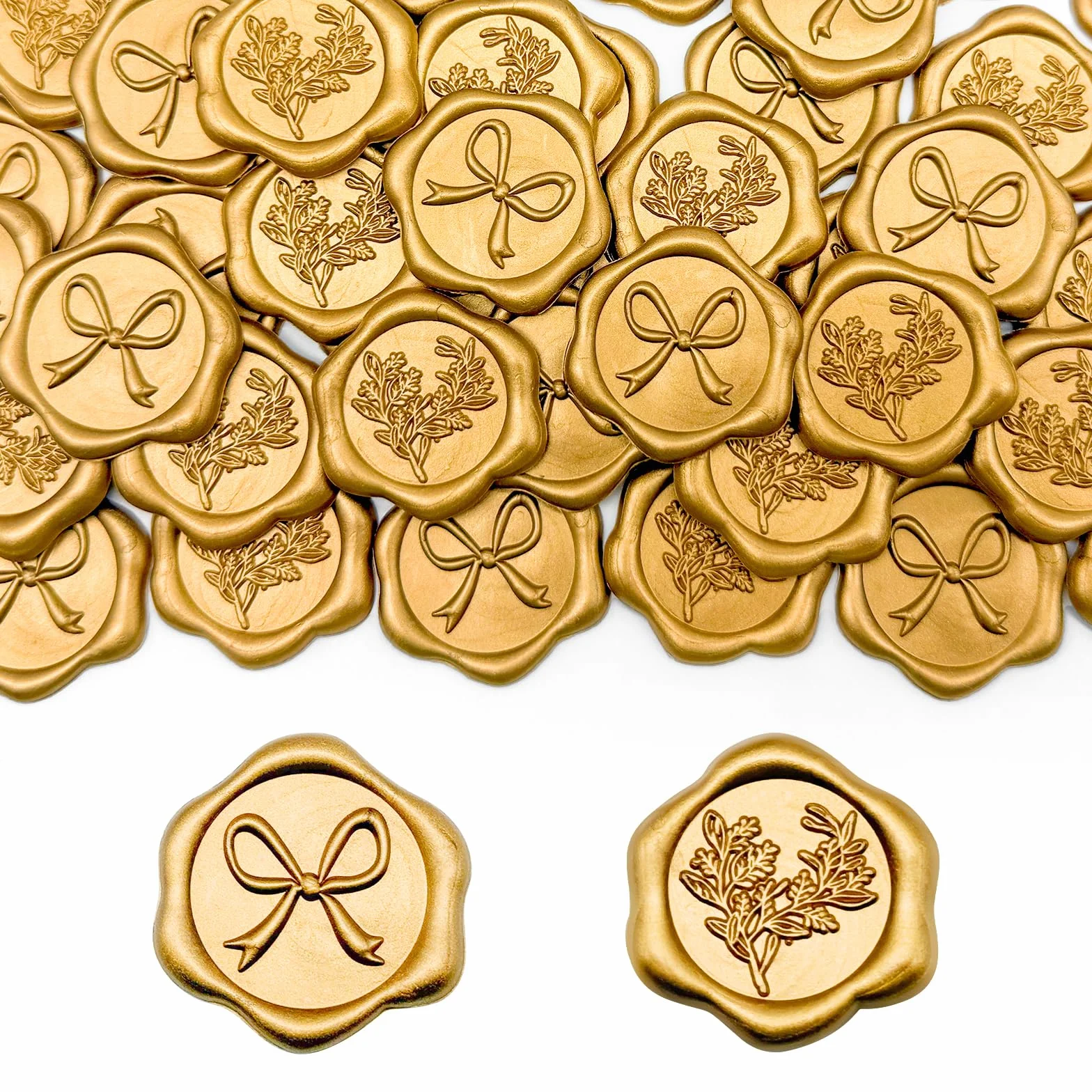 50 Sztuk Złotych Pieczęci Woskowych, Samoprzylepnych, Wzór Motyla I Gałązki Rozmarynu, 3 Cm, Złote Naklejki Z Pieczęcią Woskową, Naklejki Na Wesele, Imprezę, Urodziny, Zaproszenia, Koperty