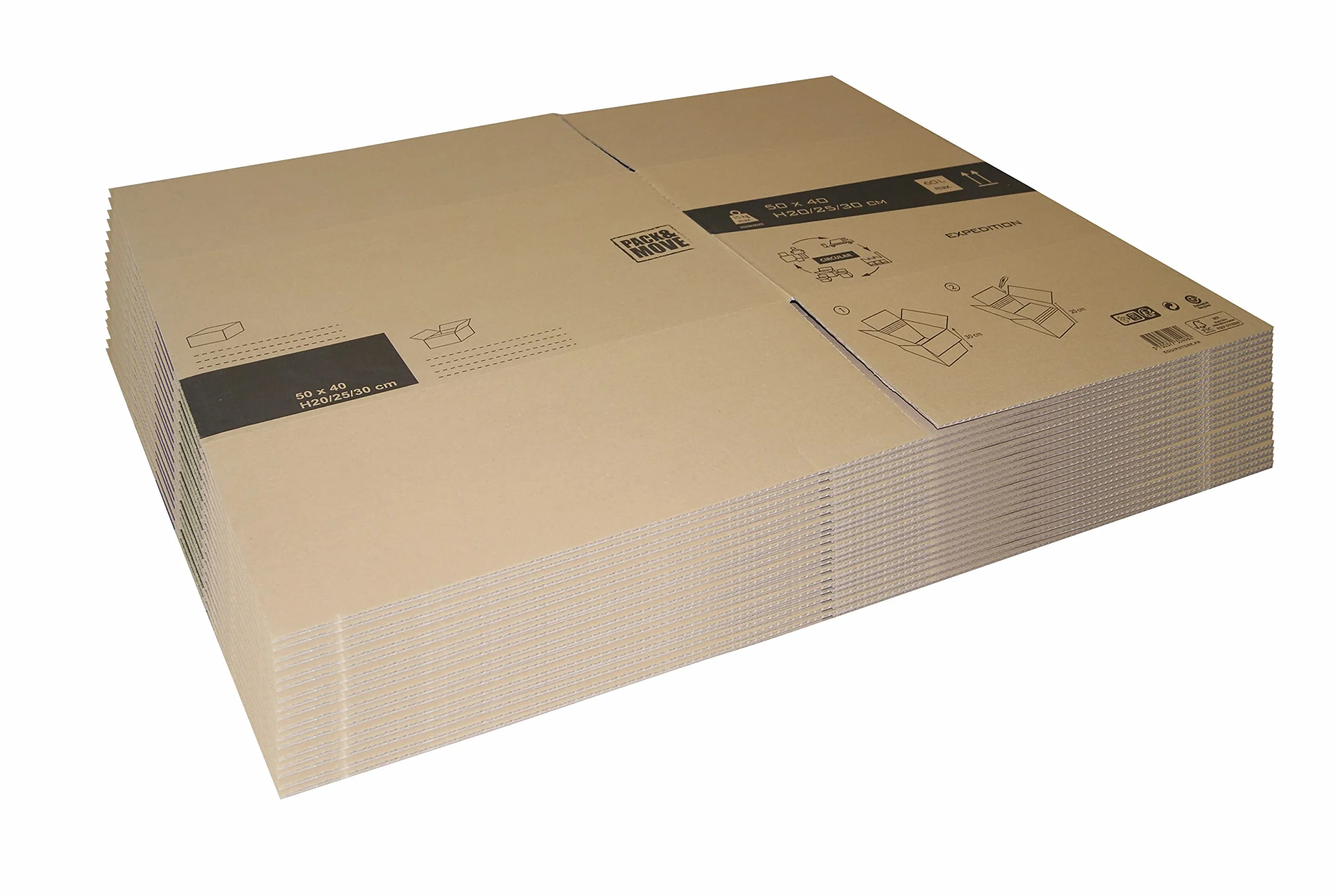 Cartons de déménagement XXL 240L 80x60x50 cm Lot de 20 Made in France