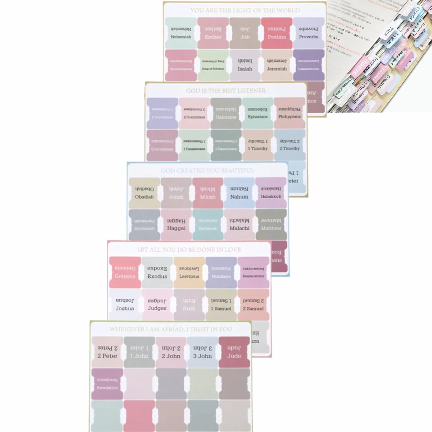 Laminowane zakładki biblijne 150 szt. Tabs do studiowania Biblii dla kobiet i mężczyzn