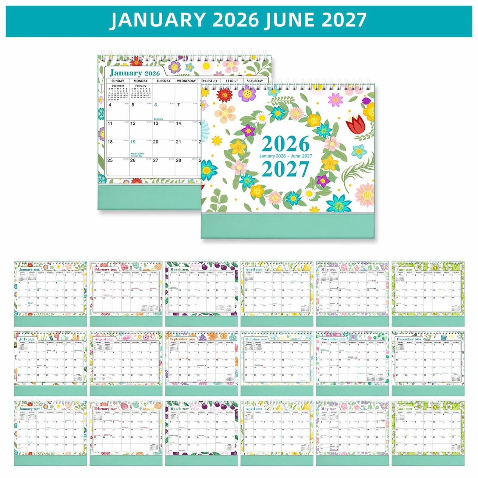 Monthly Planner 2026 Desk Calendar Paper Metal Construction Weekly Daily Notes Compact Appointment Organizer Home Office Classroom