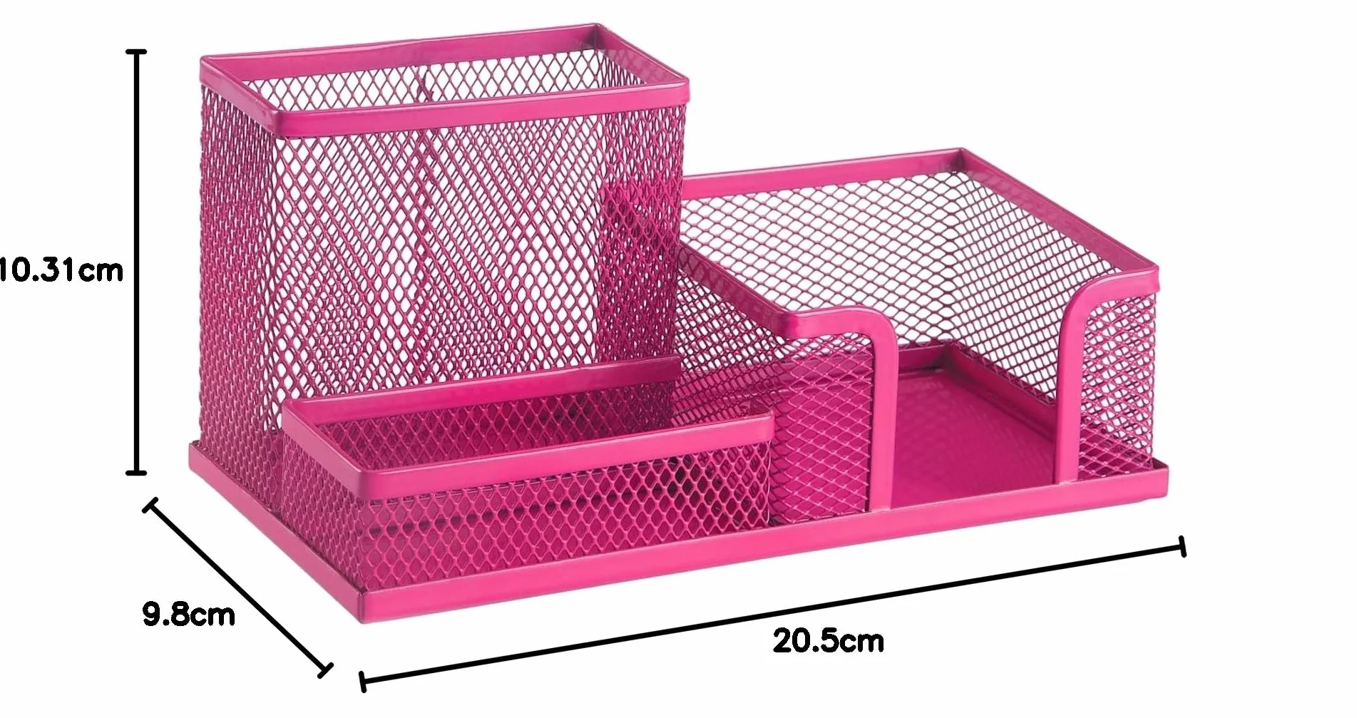 Leviatan Organizer na Biurko z Siatki Metalowej – Różowy Pojemnik na Długopisy i Karteczki – Półka Biurowa 205 x 103 x 98 mm