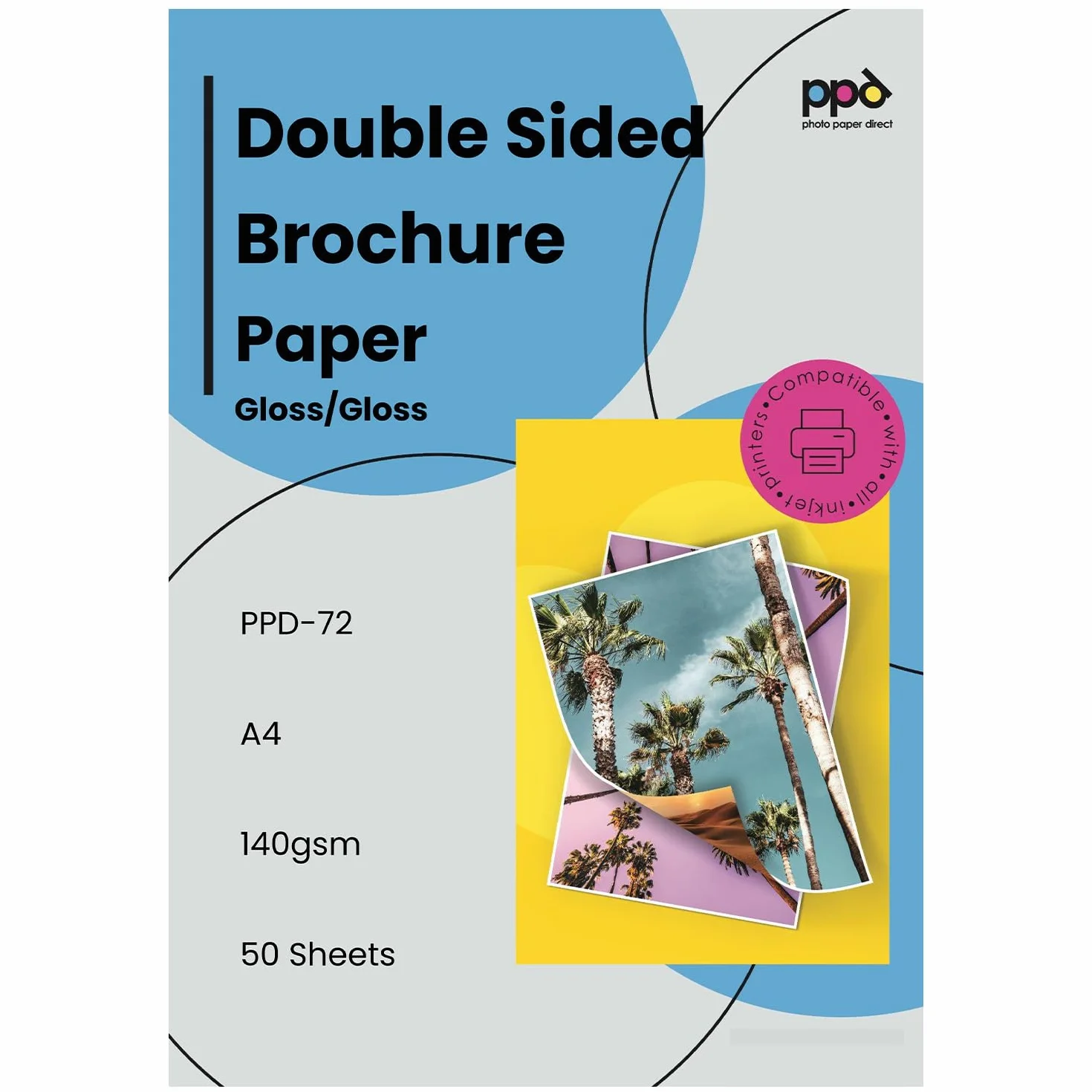 PPD A4 50 Arkuszy 140g Dwustronny Błyszczący Papier Fotograficzny do Drukarek Atramentowych - PPD-72-50
