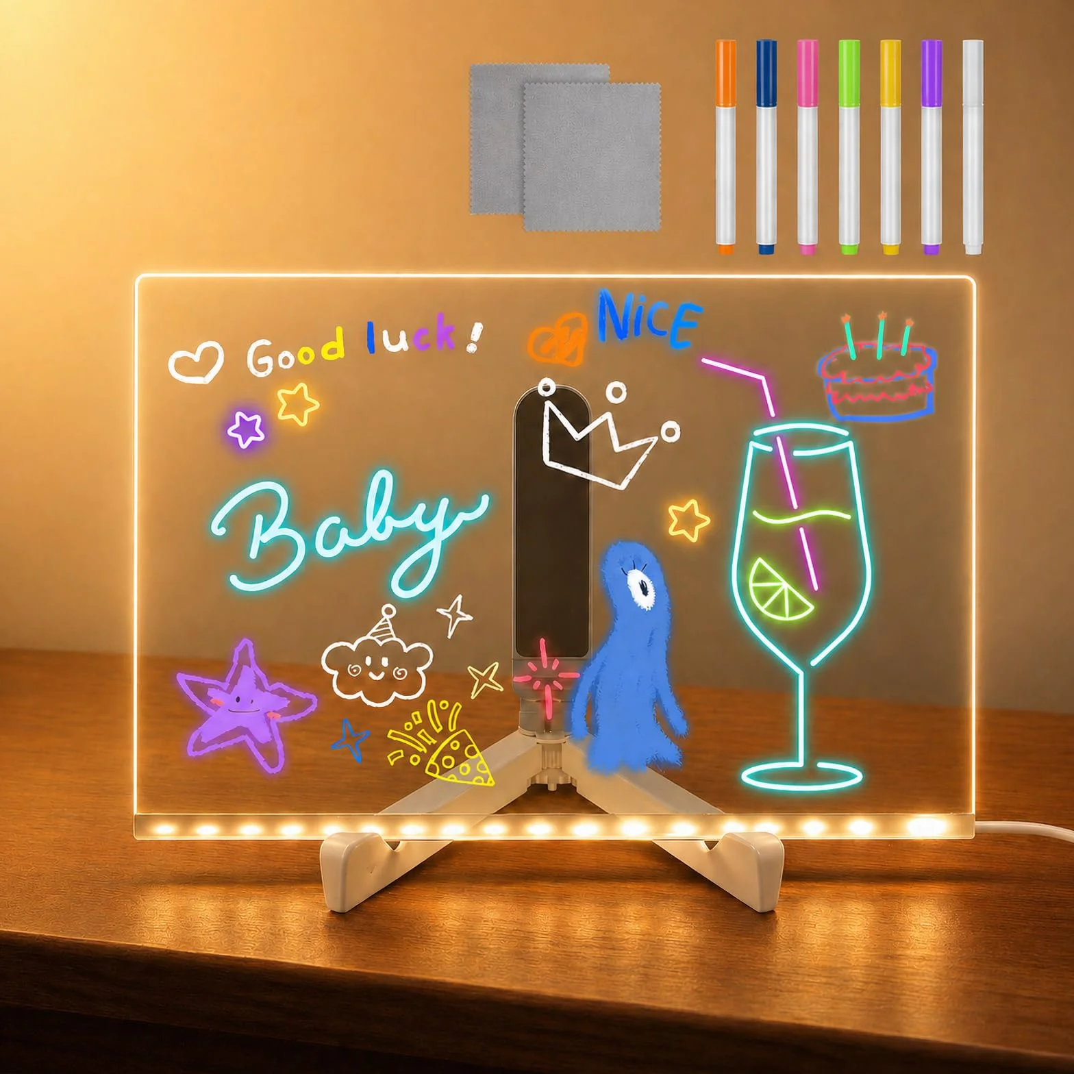 ACMHNC Tablica kreślarska LED dla dzieci 30 cm z 7 kolorami, świecąca, zmywalna