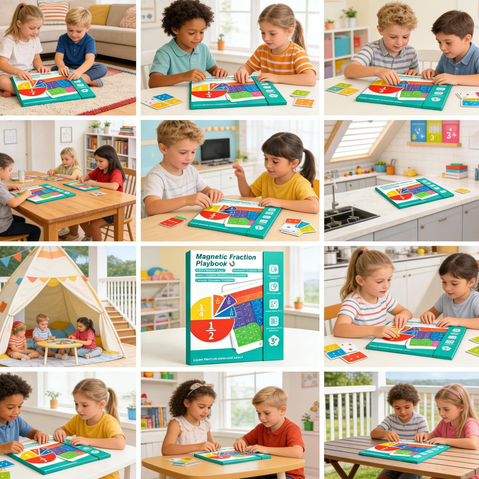 Magnetic Fraction, 22 x 17,8 cm Magnetic Fraction Educational Puzzle z łamanymi kwadratami i okręgami, matematyka zabawka edukacyjna dla dzieci