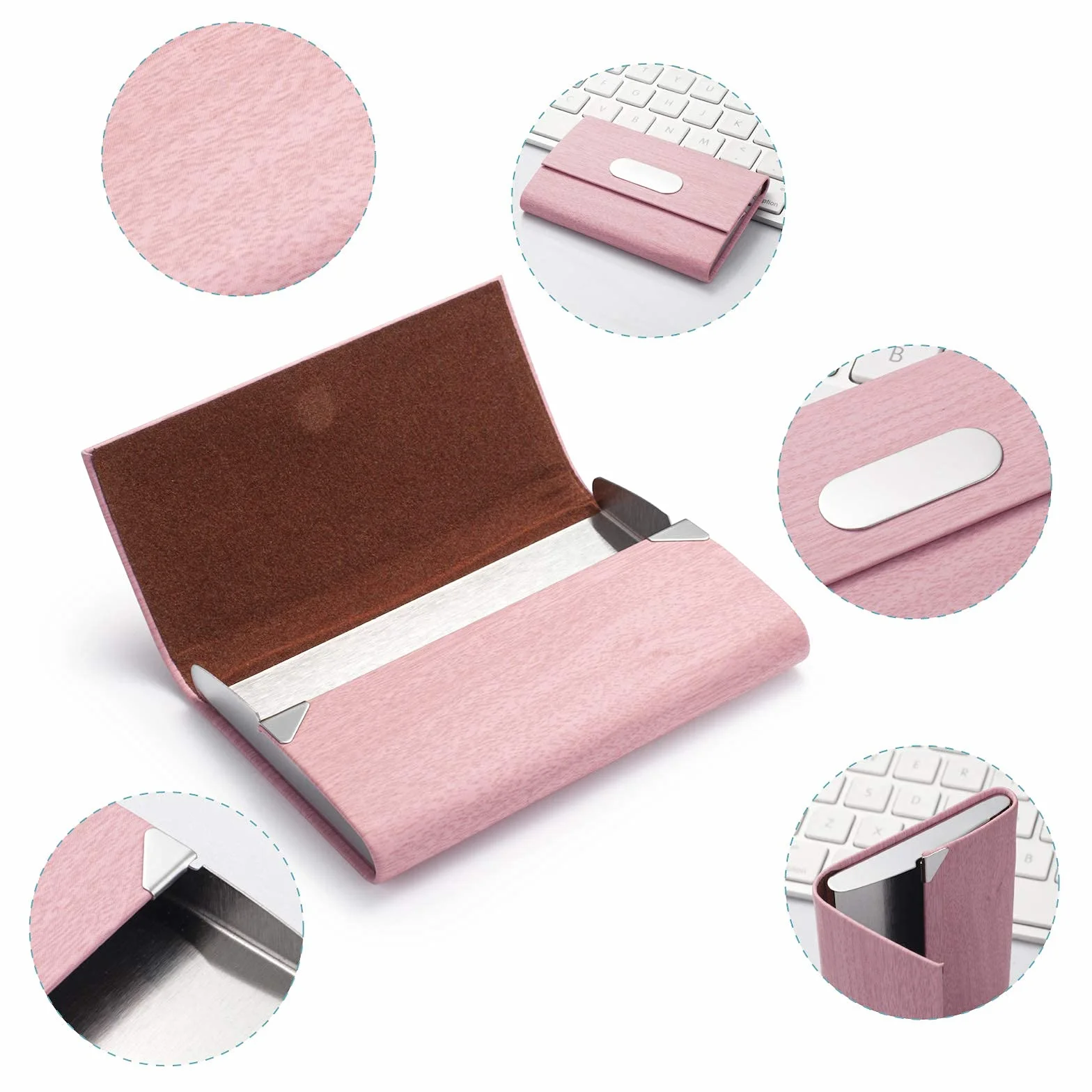 Etui na wizytówki - Luksusowy uchwyt na karty ze skóry PU i etui na wiele kart ze stali nierdzewnej, cienki uchwyt na karty z metalową kieszenią