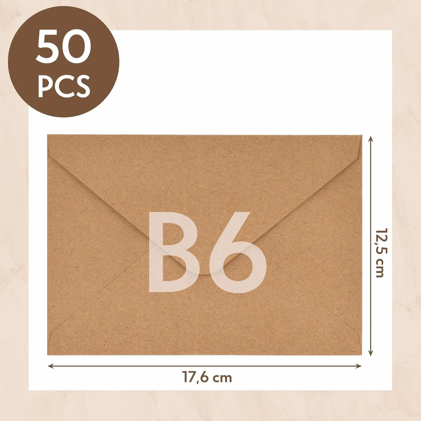 HAKACC 50 sztuk brązowych kopert z papieru typu kraft, koperty B6, koperty na Boże Narodzenie, Walentynki, karty podarunkowe