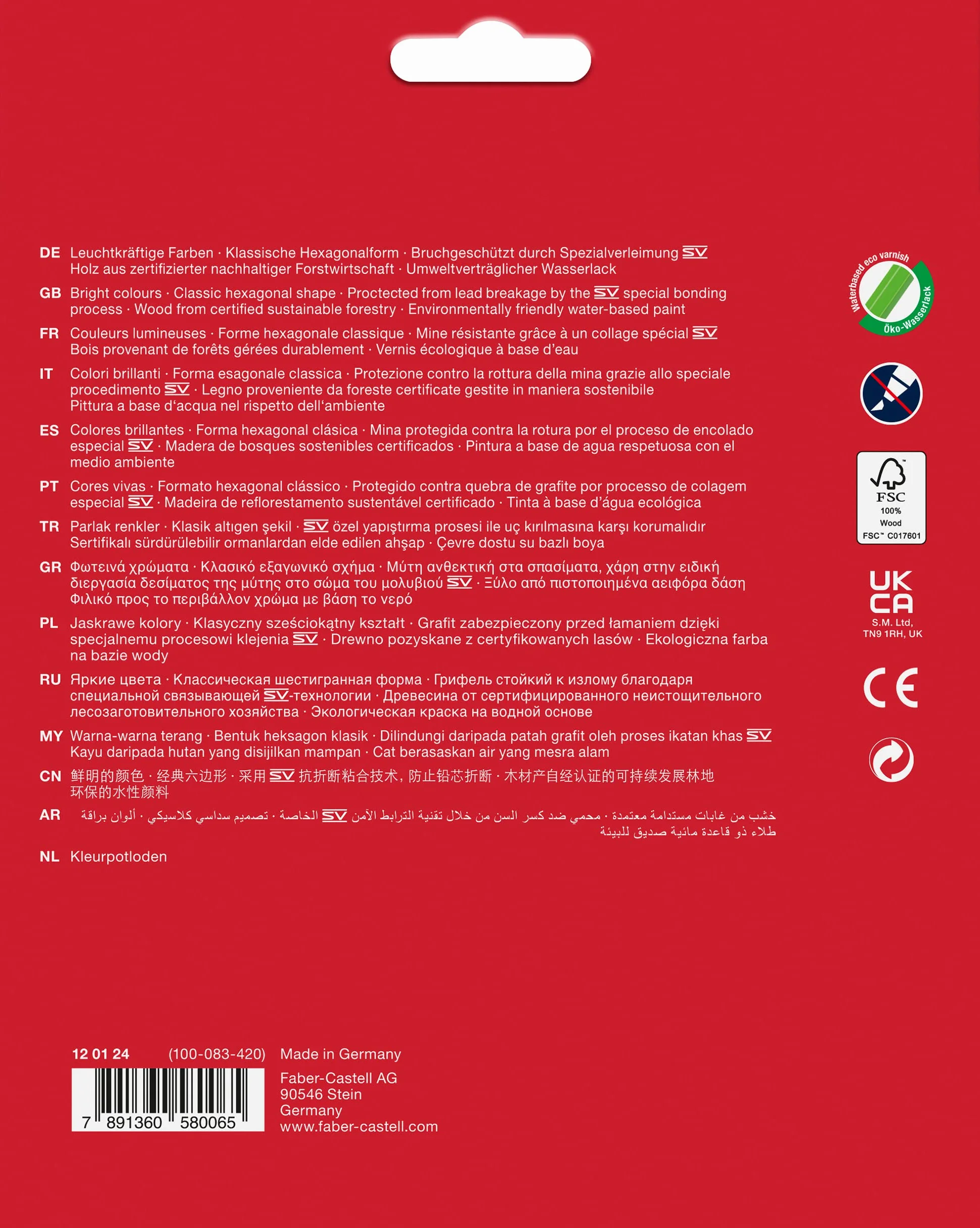 FABER-CASTELL 120124 – zestaw kredek Castle, 24 sztuki, sześciokątne, odporne na złamania, dla dzieci i dorosłych