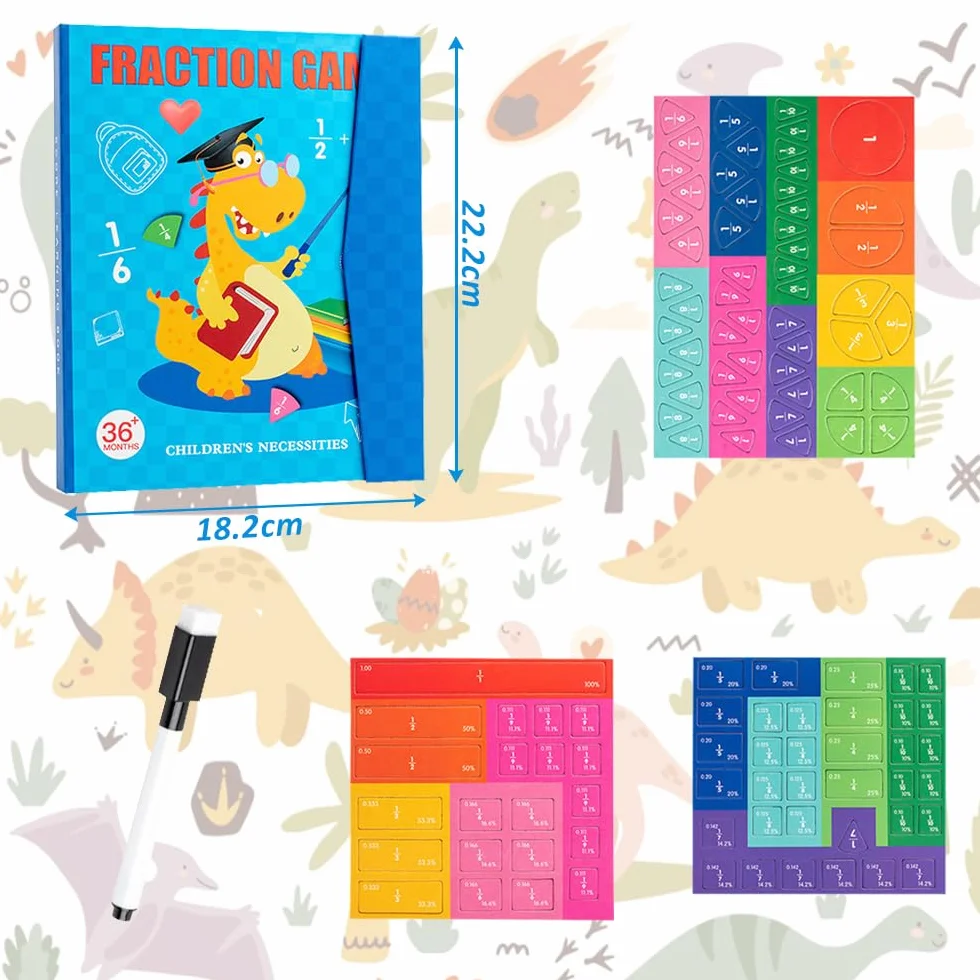 Montessori Magnetic Book Fraction, płytki magnetyczne z frakcjami