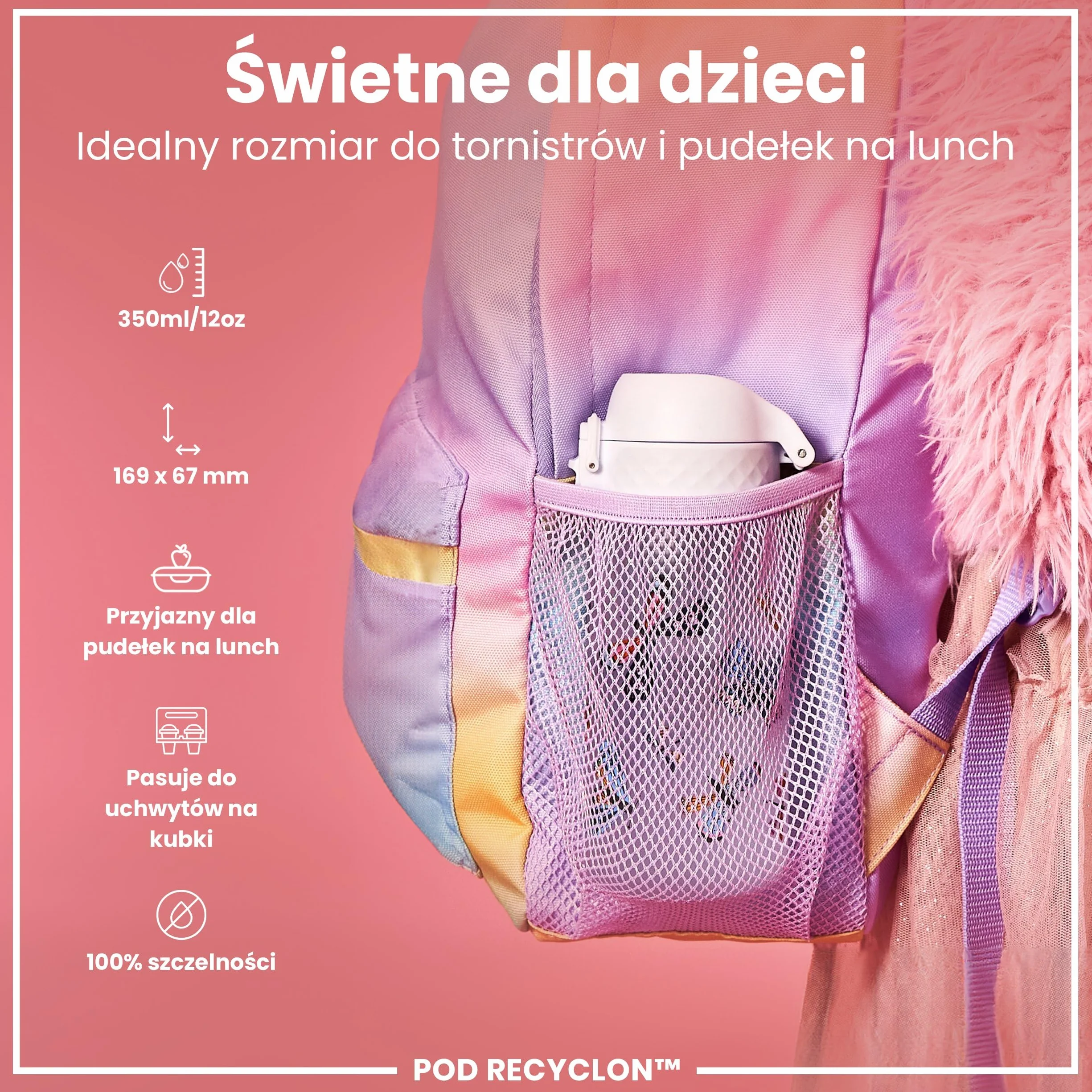 ION8 Butelka dla Dzieci 350 ml Szczelna Bez BPA Można Myć w Zmywarce Wzór Motyle