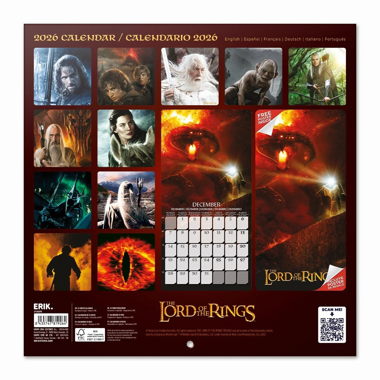 The Lord of the Rings Wall Calendar 2026 30x30 cm Square Family Planner