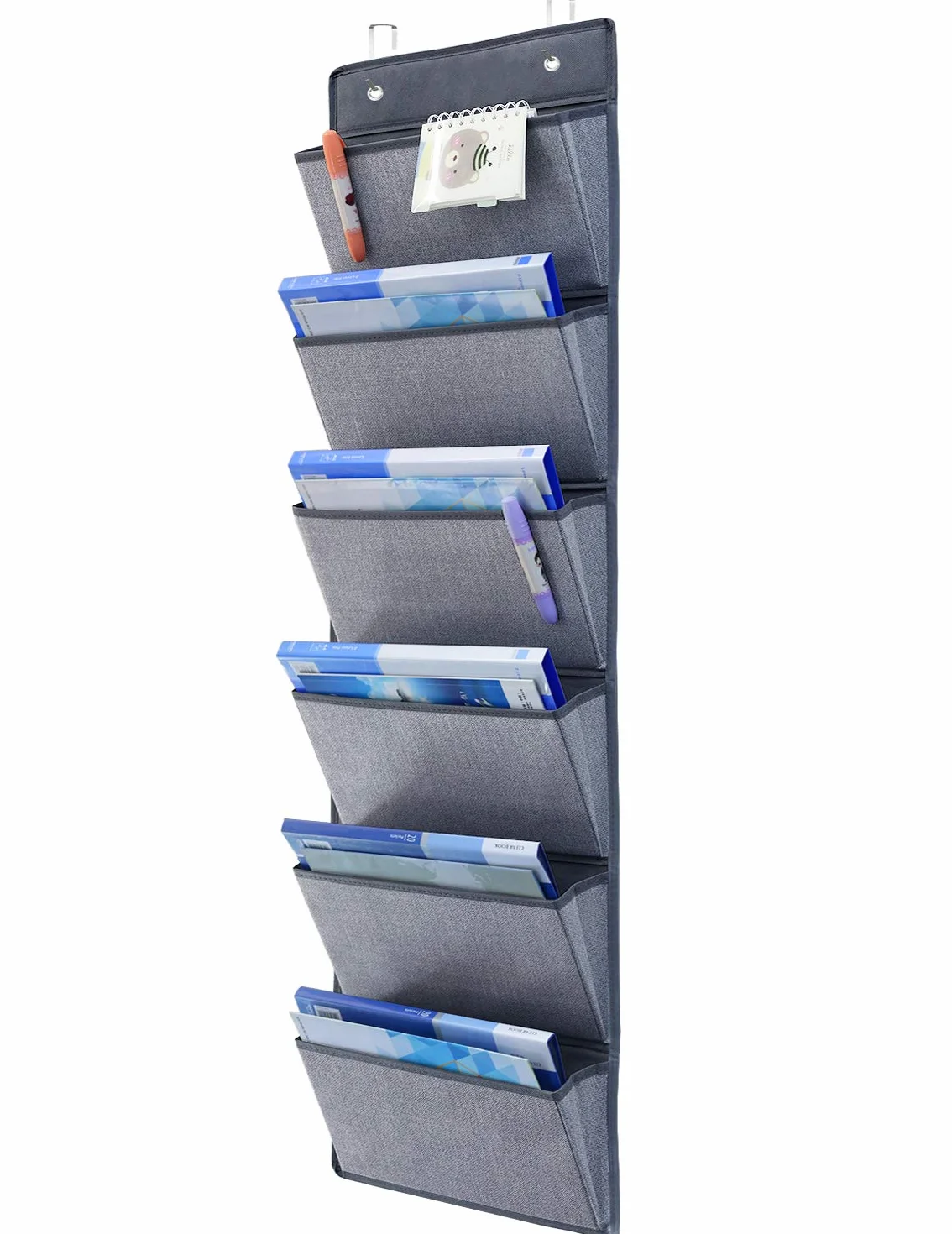 homyfort Magazine 1 wiszący organizer na drzwi lub ścianę, z materiału, 6 kieszeni, szary