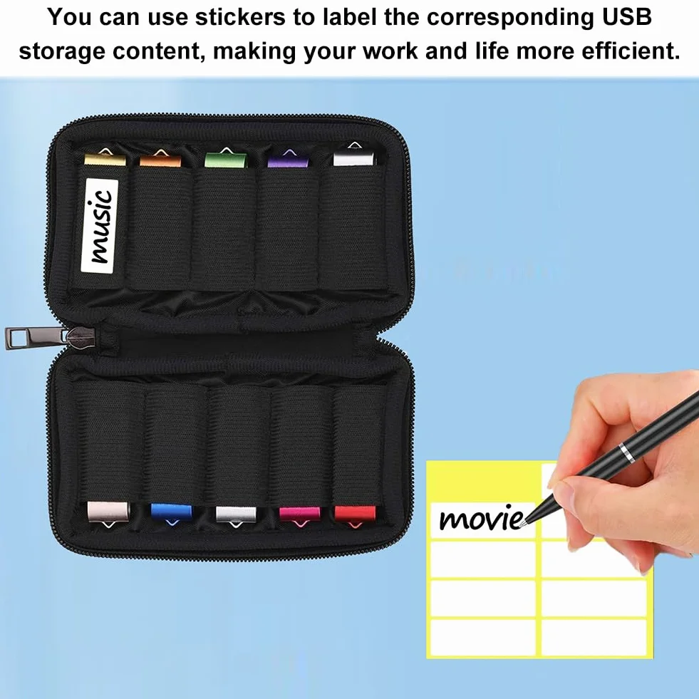 Kieszenie do przechowywania pamięci USB, mały organizer, czarne pudełko do przechowywania, 10 sztuk pamięci USB / Flash Drive, 1 sztuka