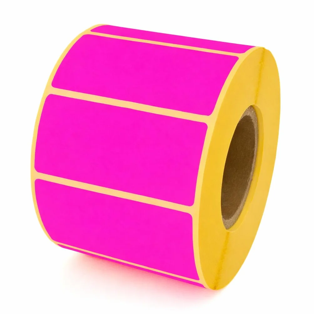 MD Labels Neonowe różowe etykiety samoprzylepne 60 x 30 mm na rolce – 1000 sztuk – samoprzylepne etykiety do biura, magazynu i wysyłki