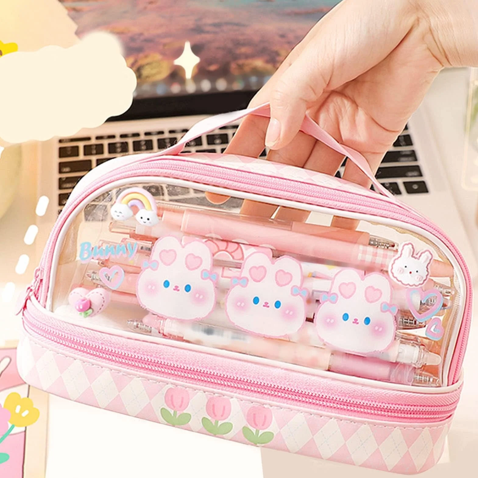 Piórnik Kawaii różowy duża pojemność dla dziewcząt dzieci nastolatków