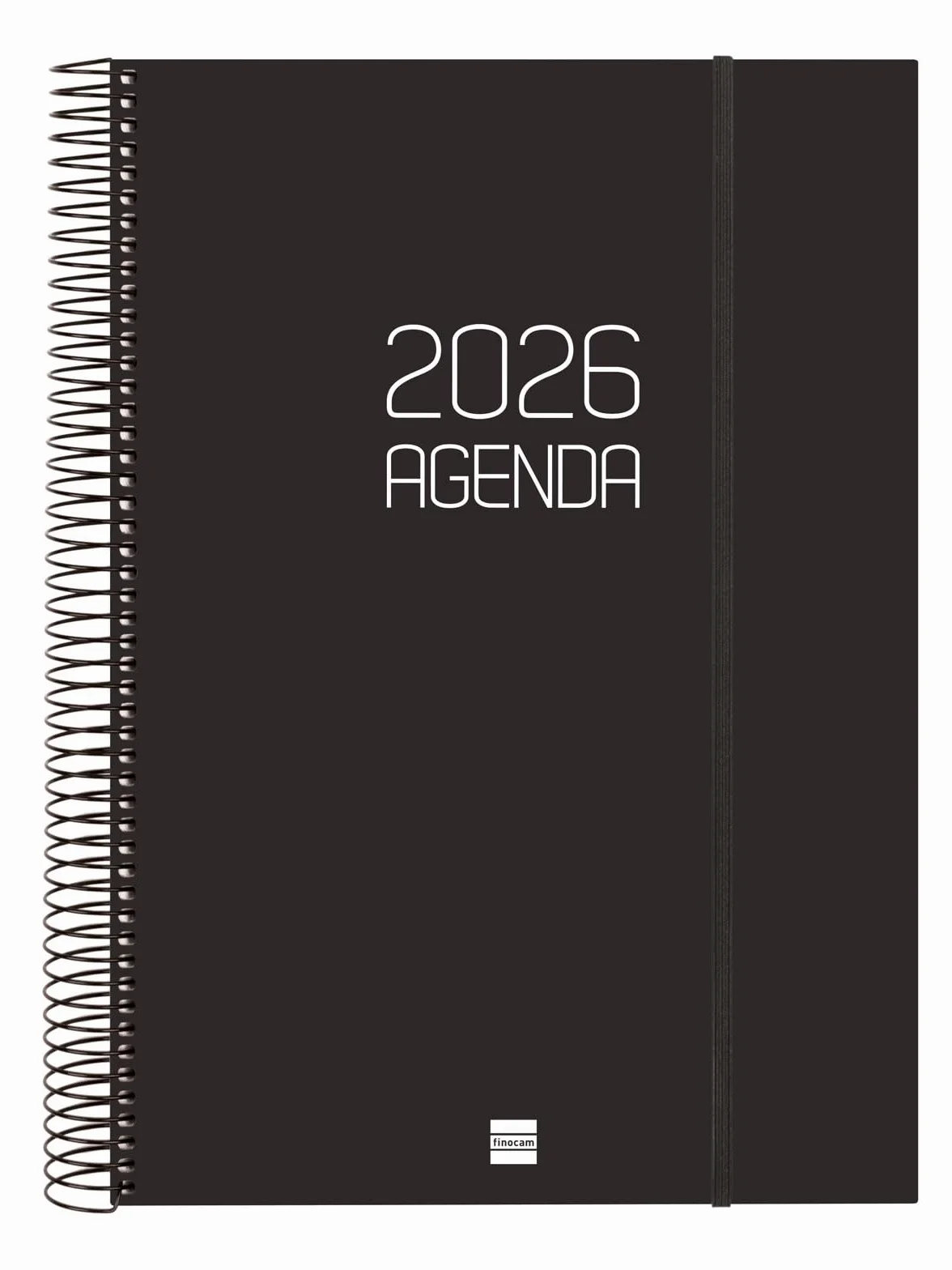 Kalendarz spiralny 2026 A4 czarny hiszpański Finocam 1 dzień na stronie