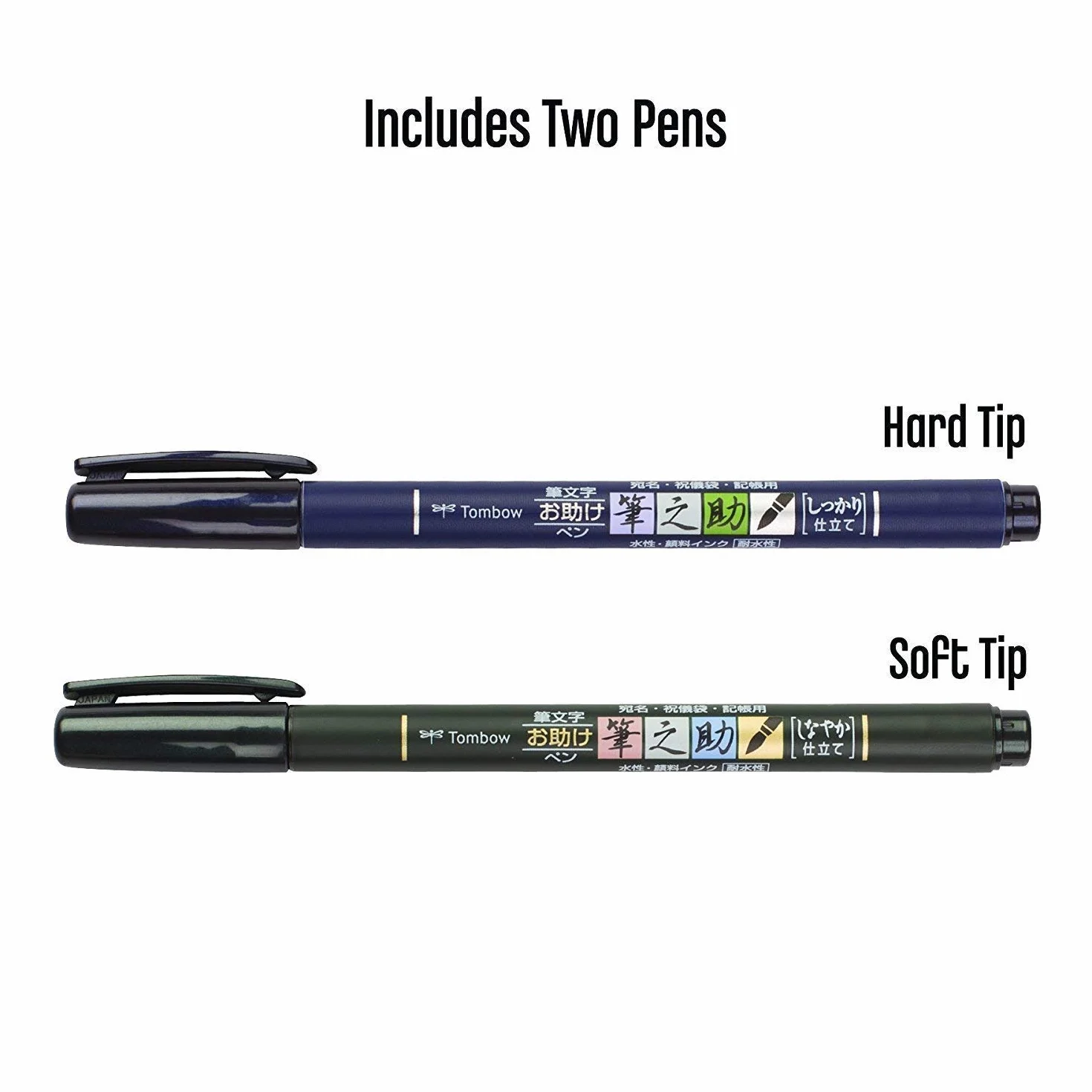 2 x Tombow Brush Pen Fudenosuke, twarda + miękka końcówka, kolor tuszu czarny