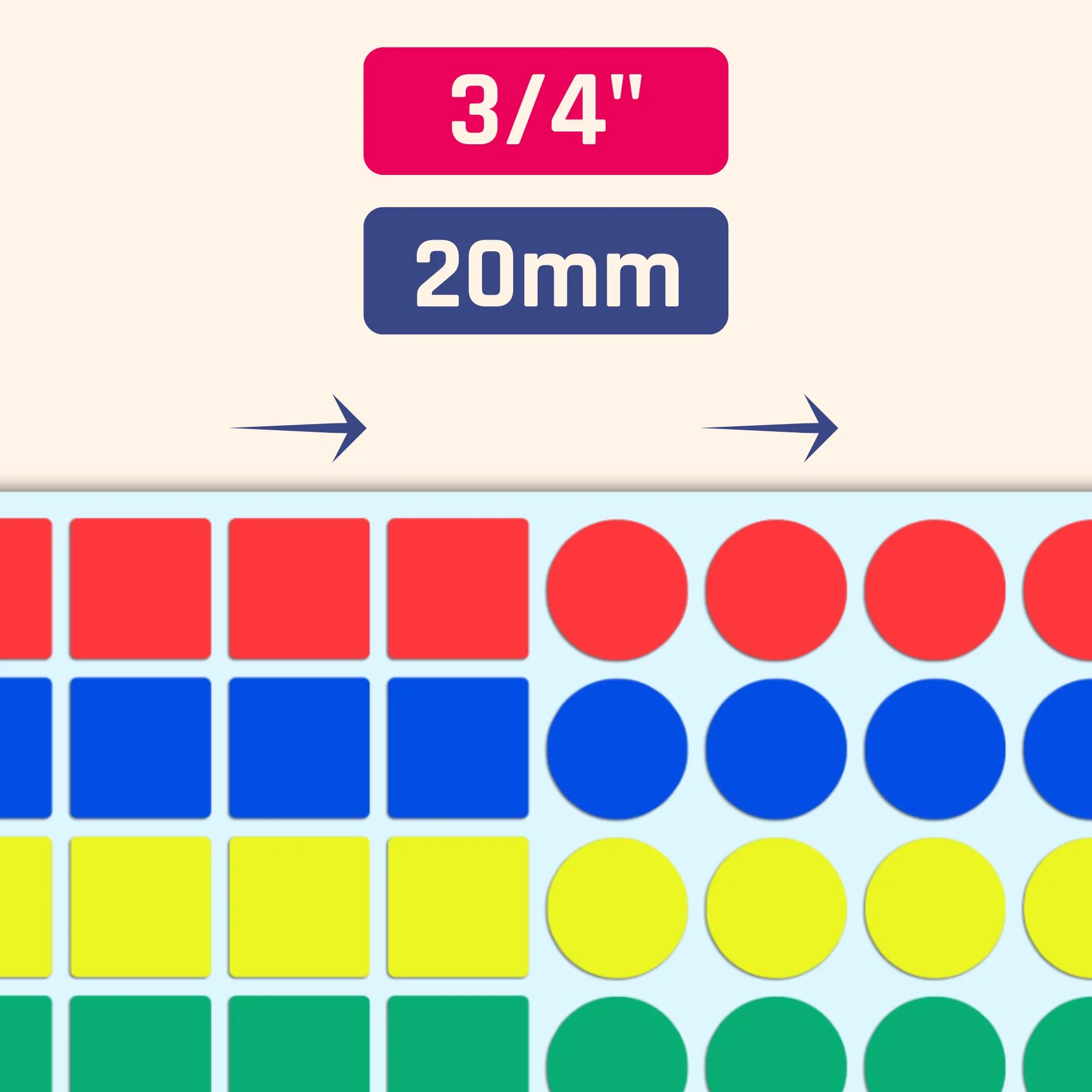 3000 Sztuk, 20 mm - Kolorowe Etykiety Samoprzylepne, Kwadratowe Okrągłe Naklejki W Kropki - 10 Różnych Kolorów