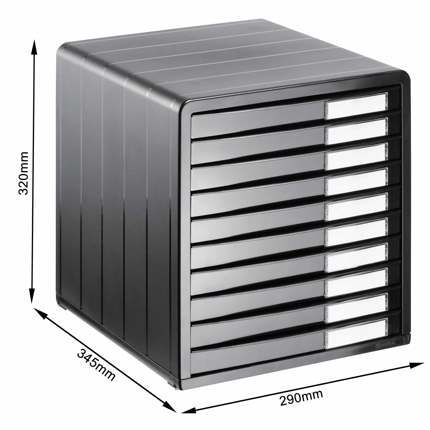 Rotho Pudełko biurowe z 10 szufladami tworzywo sztuczne BPA antracyt 34,5 x 29,0 x 32,0 cm