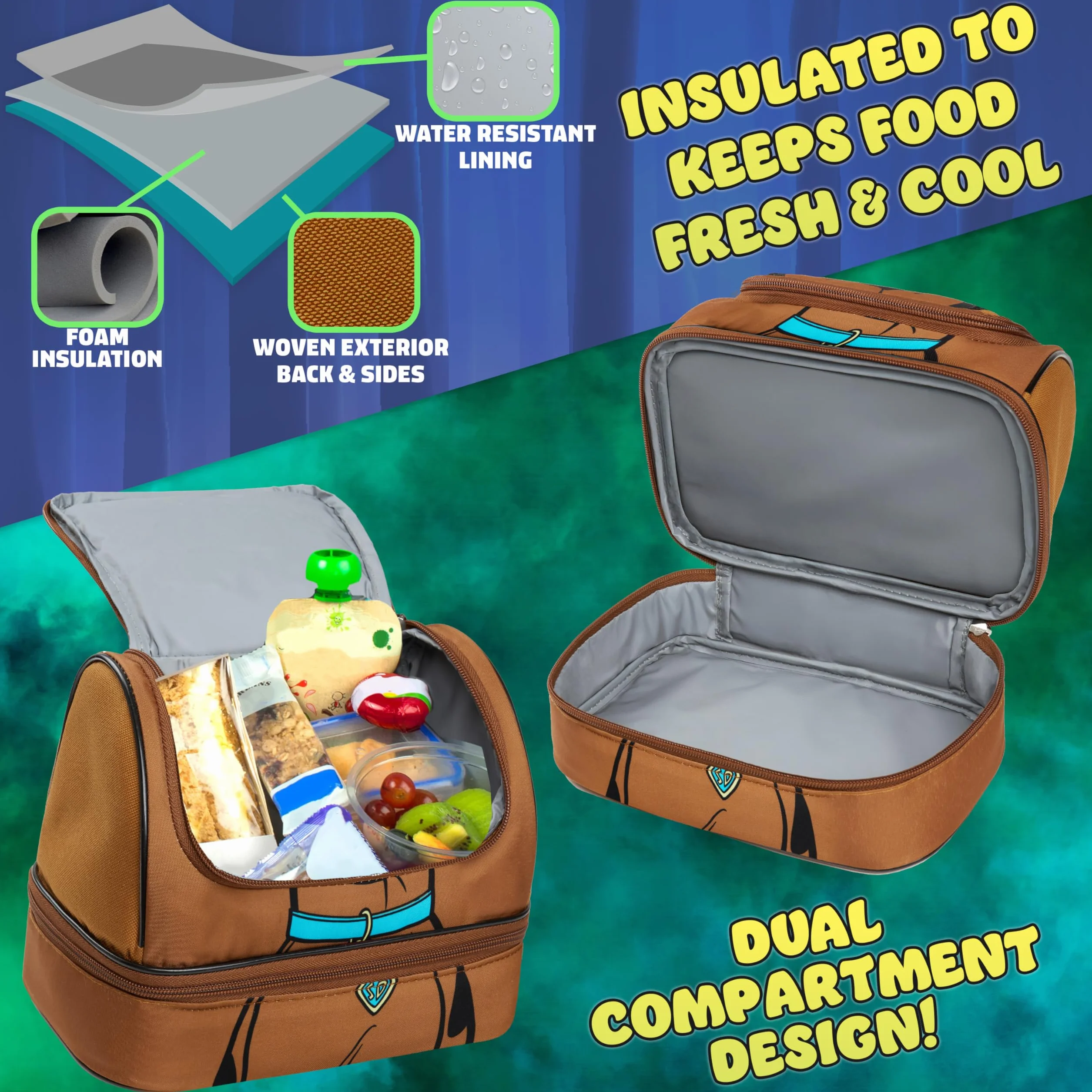 Scooby Doo Izolowany Lunch Box dla dzieci Dwupiętrowy Torba Chłodnicza Brązowy