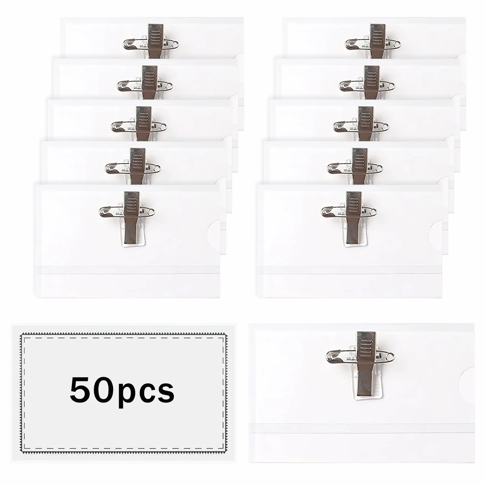 50 Sztuk Identyfikatory Do Odzieży Z Klipsem I Szpilką Pvc Przezroczysty Uchwyt Na Wizytówki Uchwyt Na Identyfikator Na Identyfikator Z Pustymi Identyfikatorami (9 x 5,6 cm)