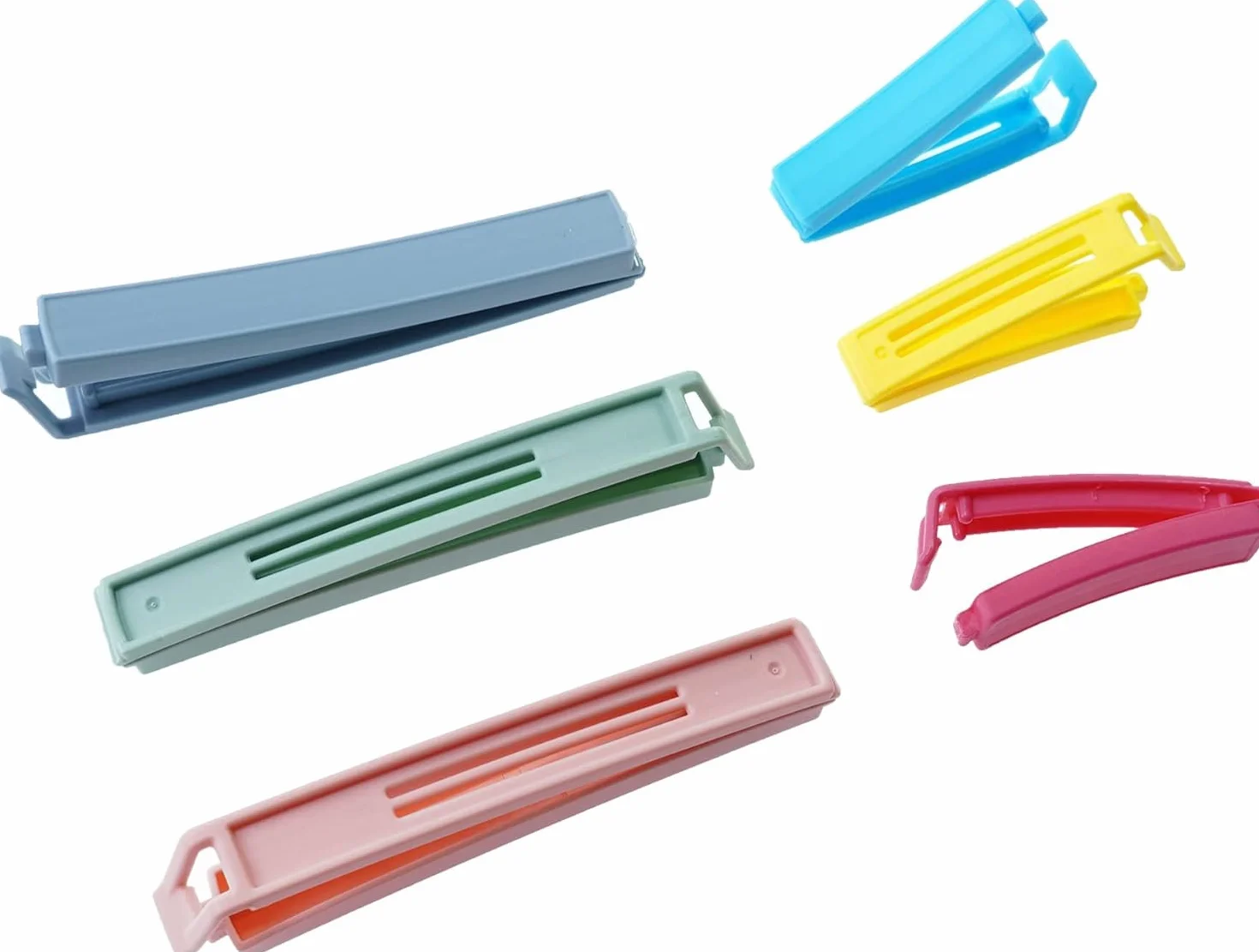 Yarall 32 szt. Klipsy do żywności i torebek – zakrzywione plastikowe klipsy do przechowywania chipsów i żywności, 2 rozmiary (11 cm x 20 i 7,8 cm x 12)