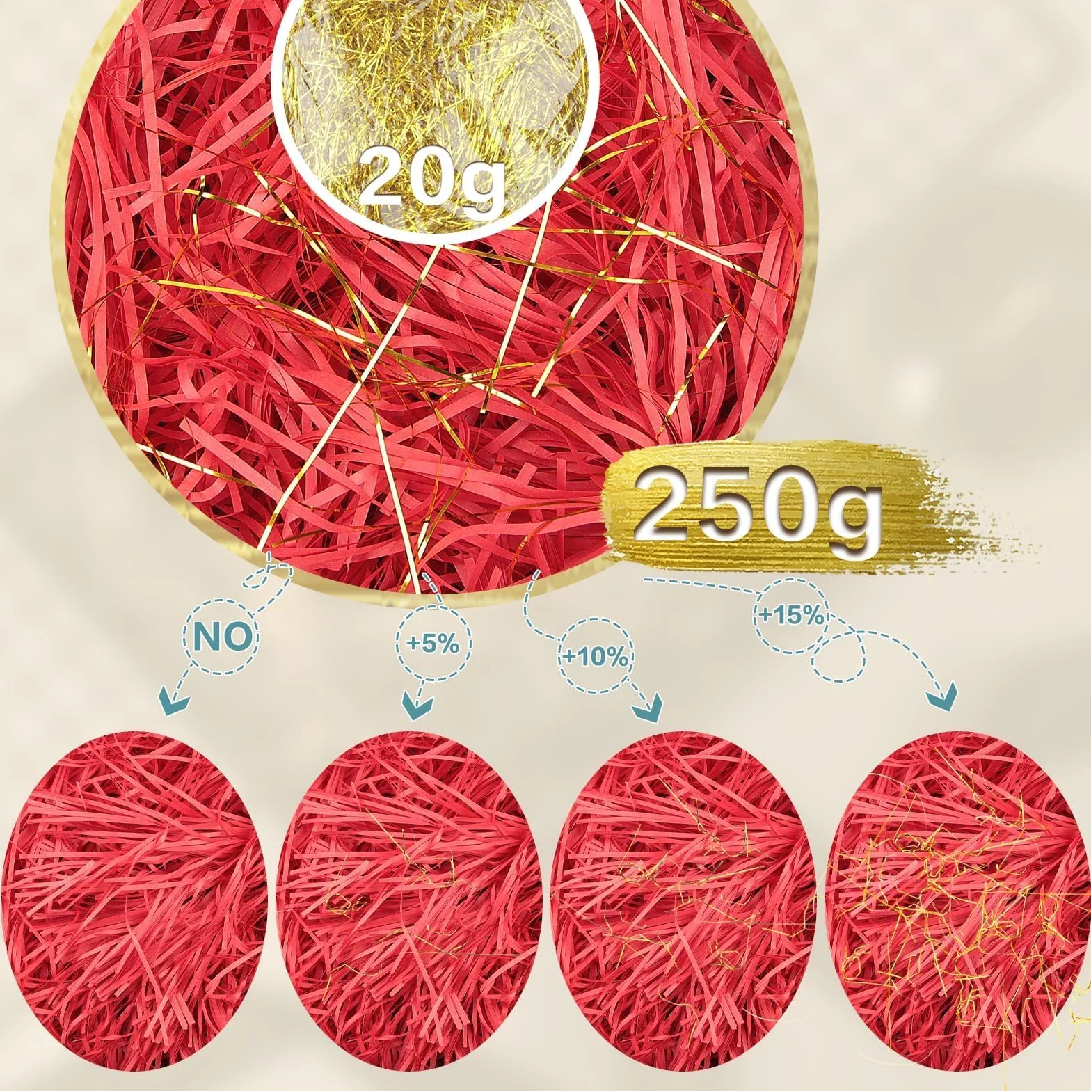 TXXATX Rozdrobniony papier bibułowy do pudełek prezentowych, 270 g czerwony i złoty wypełniacz do pakowania kosza do napełniania torebek prezentowych dekoracja kosz farsz