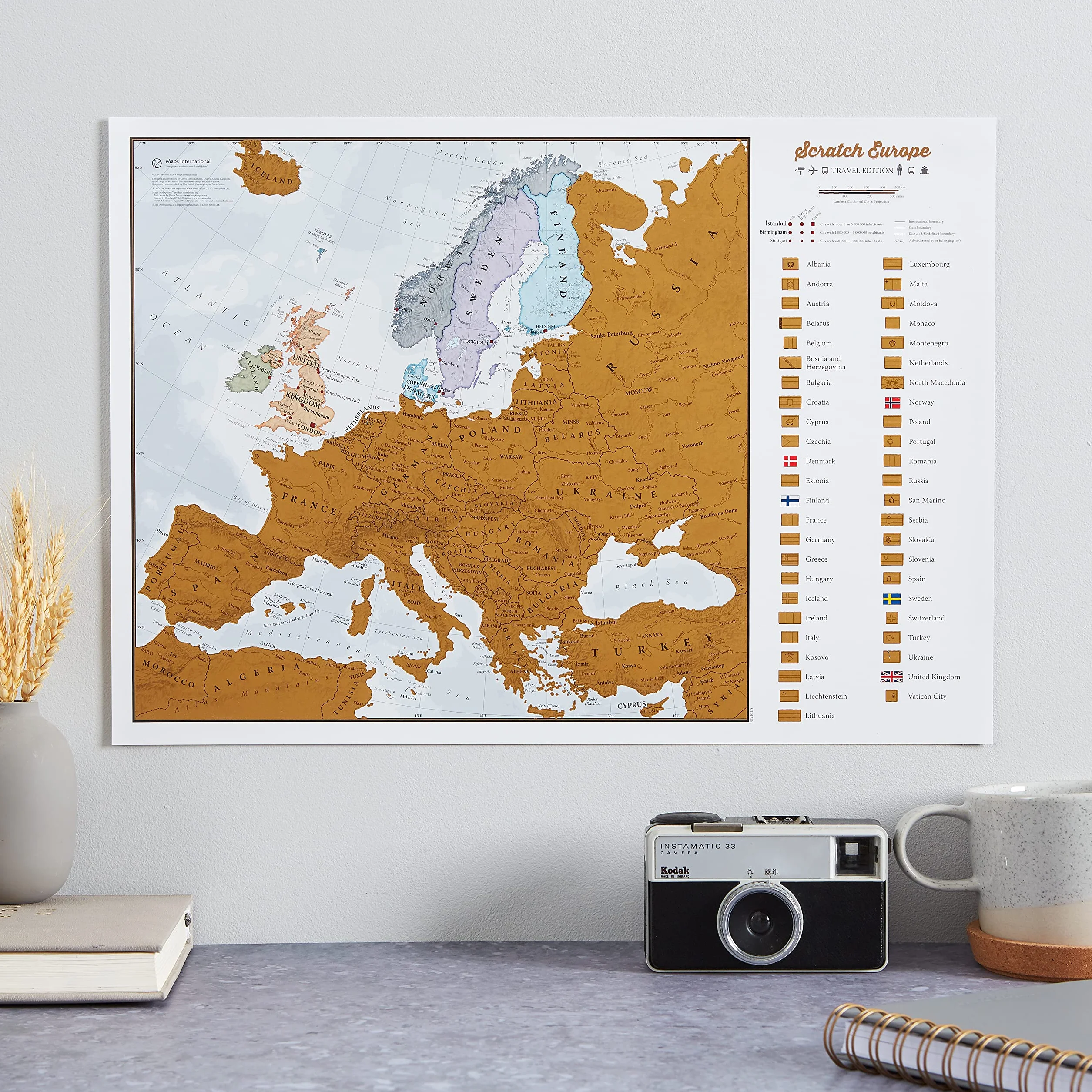 Zdrap mapę Europy – zdrap miejsca, które podróżujesz! - Szczegóły kartograficzne - 42 x 29,7 cm