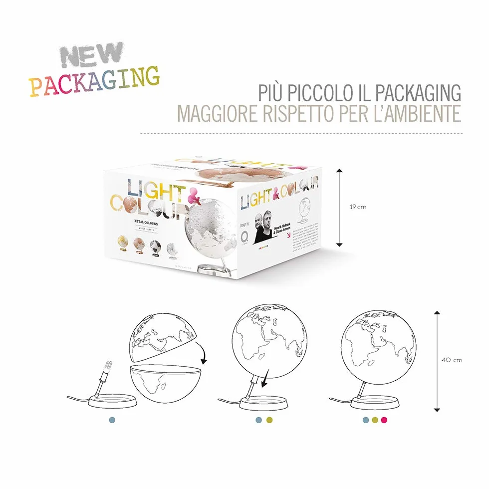 Tecnodidattica MappWorld Light&Colour Metal Gold | jasny, obrotowy, z mapowaniem zaktualizowanej polityki | Designer Light | Średnica 30 cm | Teksty w języku angielskim