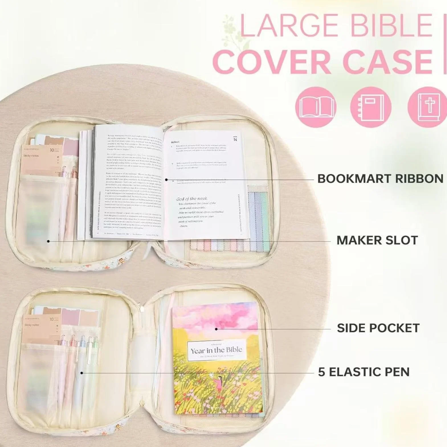 Bible Journaling Kit - Scripture Study Supplies with Cotton Storage Case, Highlighters, Pen, Bookmarks, Labels for Faith Annotation