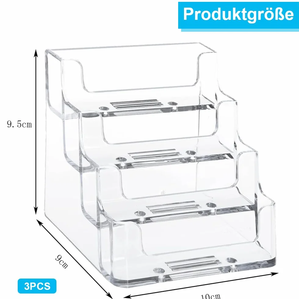 Stojak na wizytówki akrylowy 4 przegródki przezroczysty 3 sztuki