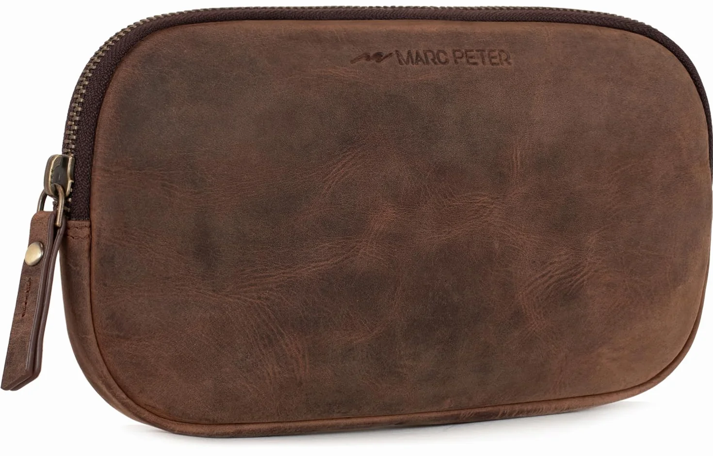 Marc Peter® Vintage Darvin piórnik etui ze skóry z zamkiem błyskawicznym YKK, piórnik na długopisy, ciemnobrązowy, Federmappe