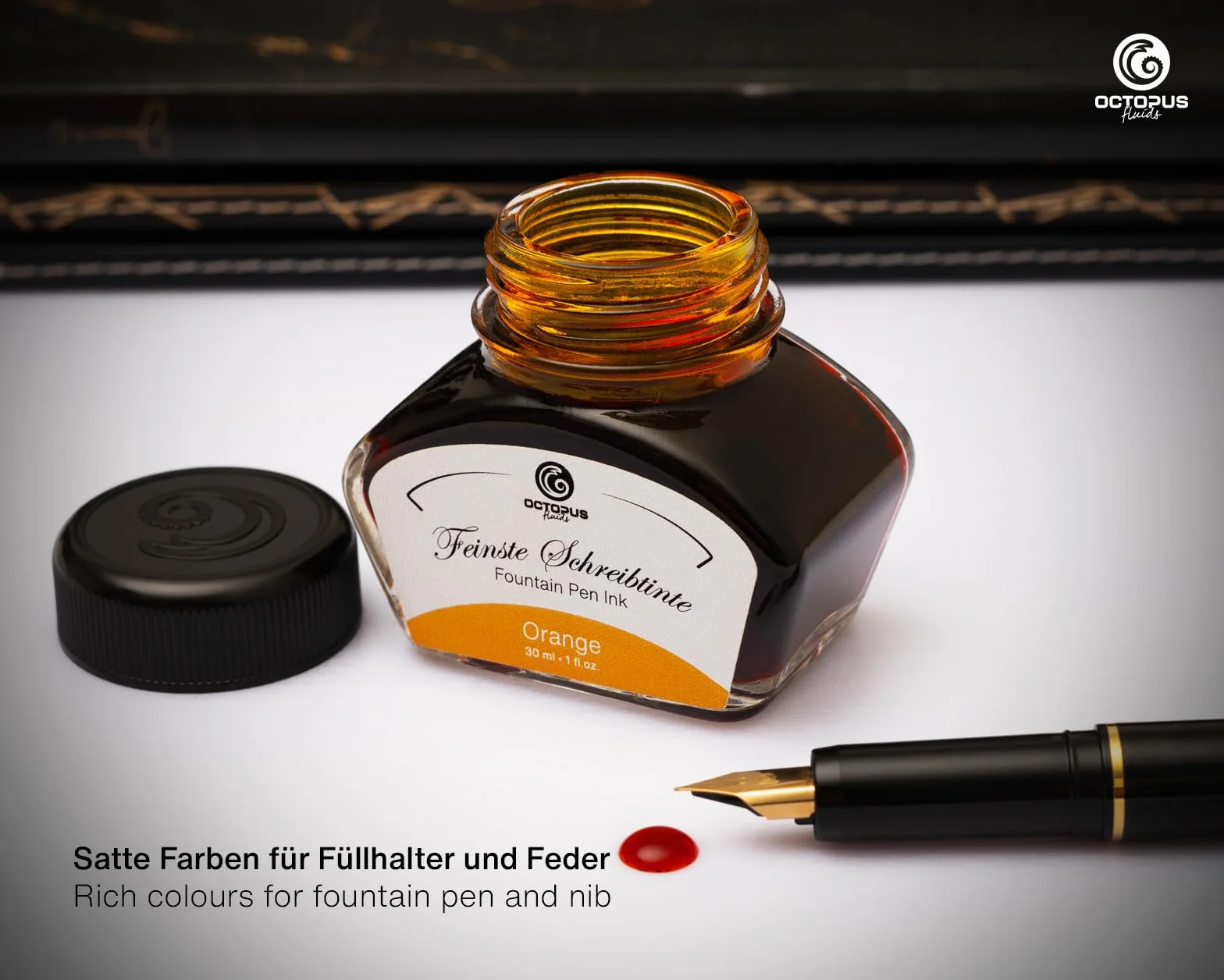 Atrament do piór wiecznych w kałamarzu, atrament do kaligrafii, kolor pomarańczowy, 30 ml