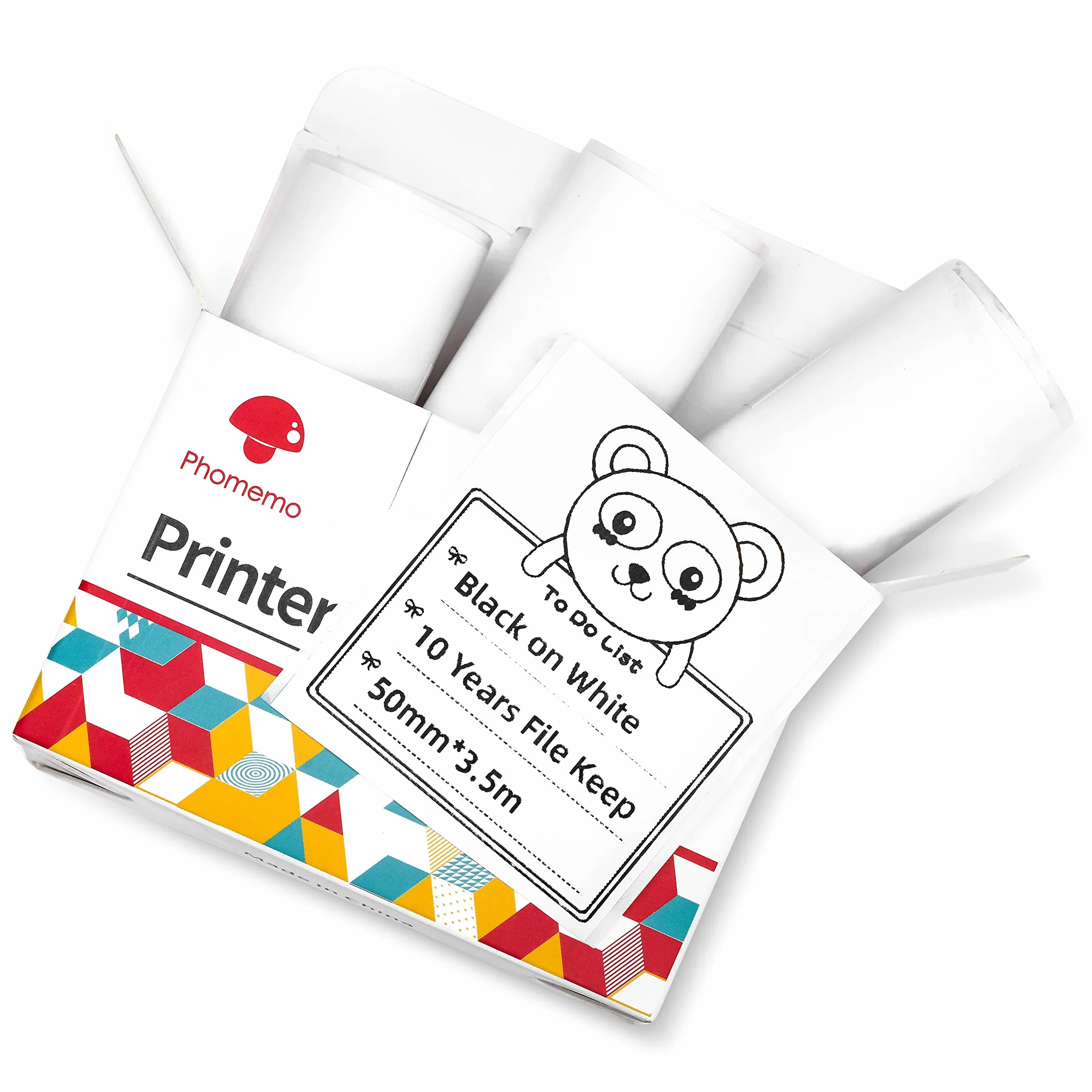 Phomemo T02/M02X/M02L papier do naklejek – 3 rolki samoprzylepnego papieru do drukarki termicznej, 53 mm x 3,5 m, 10 lat konserwacji, czarny na białym kolorze, do drukarek kieszonkowych Phomemo
