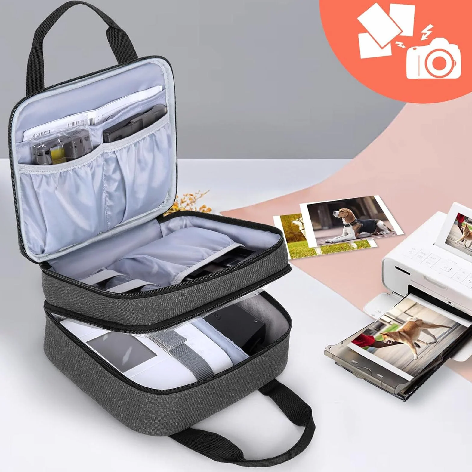 Etui na drukarkę Selphy CP1500 CP1300 CP1200, poliester, szare