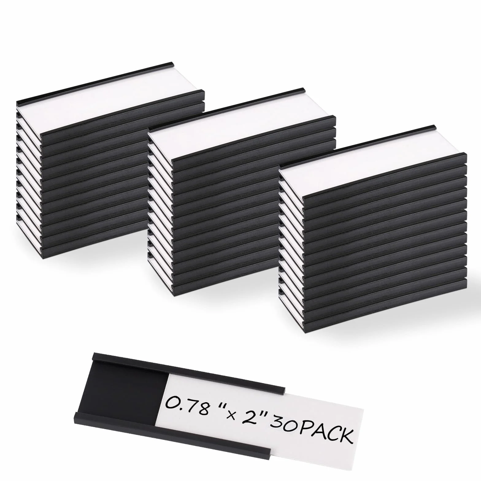 Realth 30 sztuk C Kanałowy magnetyczny uchwyt na etykiety z przezroczystą folią ochronną 19 mm x 50 mm do szafek ściennych i metalowych szuflad do białych tablic (MLH07230)