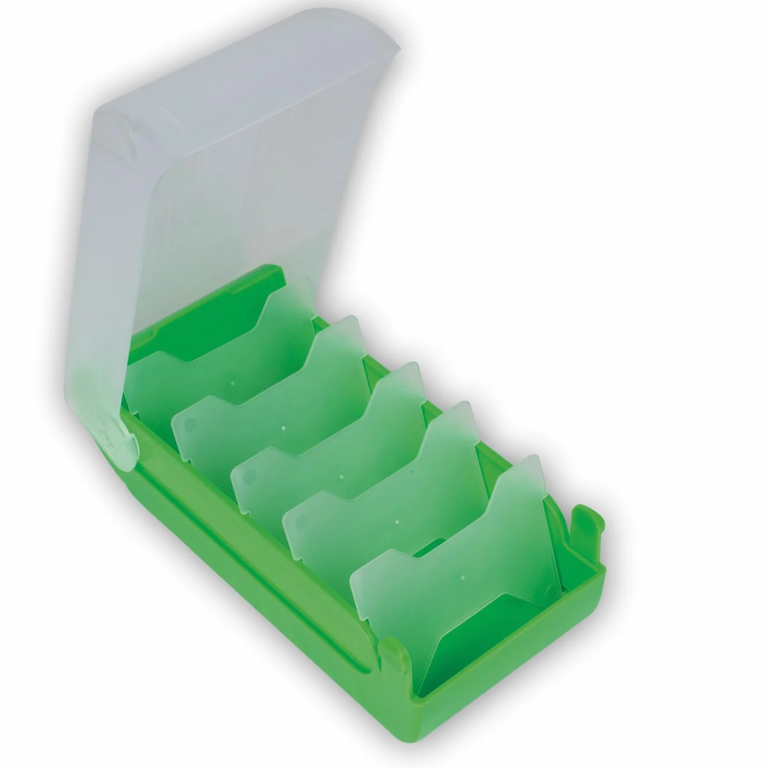 TimeTEX - Pudełko na fiszki z wytrzymałego tworzywa sztucznego, A8, półprzezroczyste, z wsuwaną pokrywką, 5 przegródek, 20 x 9 x 6,5 cm, kolor: zielony