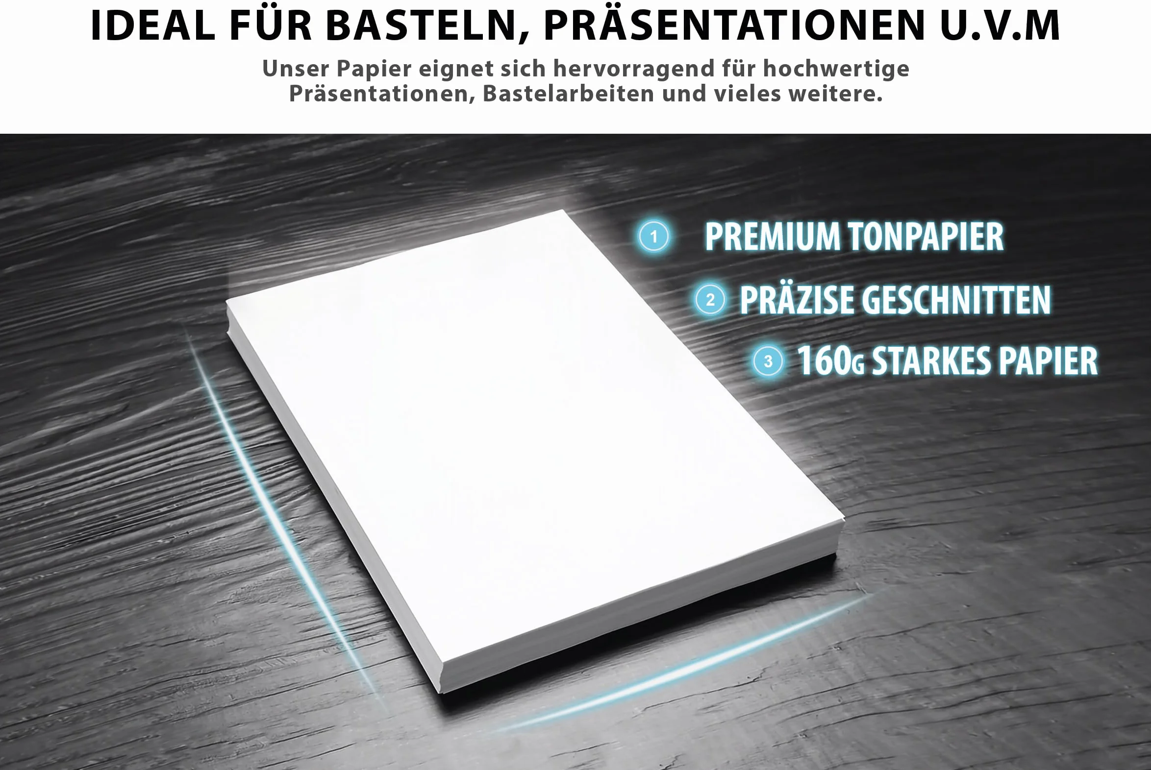 100 arkuszy białego papieru do drukarek 160 g/m² – papier premium czysta biel – DIN A4-21 x 29,7 cm – papier do drukarki, biały, niezadrukowany, do fotografii, prezentacji, majsterkowania, papieru