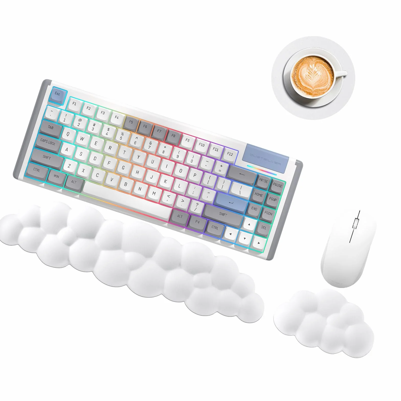 Cloud Podpórka pod nadgarstek do klawiatury, urocza, z podpórką pod nadgarstki i podstawką, miękka pianka z pamięcią kształtu, ze skóry PU, ergonomiczna podpórka pod nadgarstek i podłokietnik