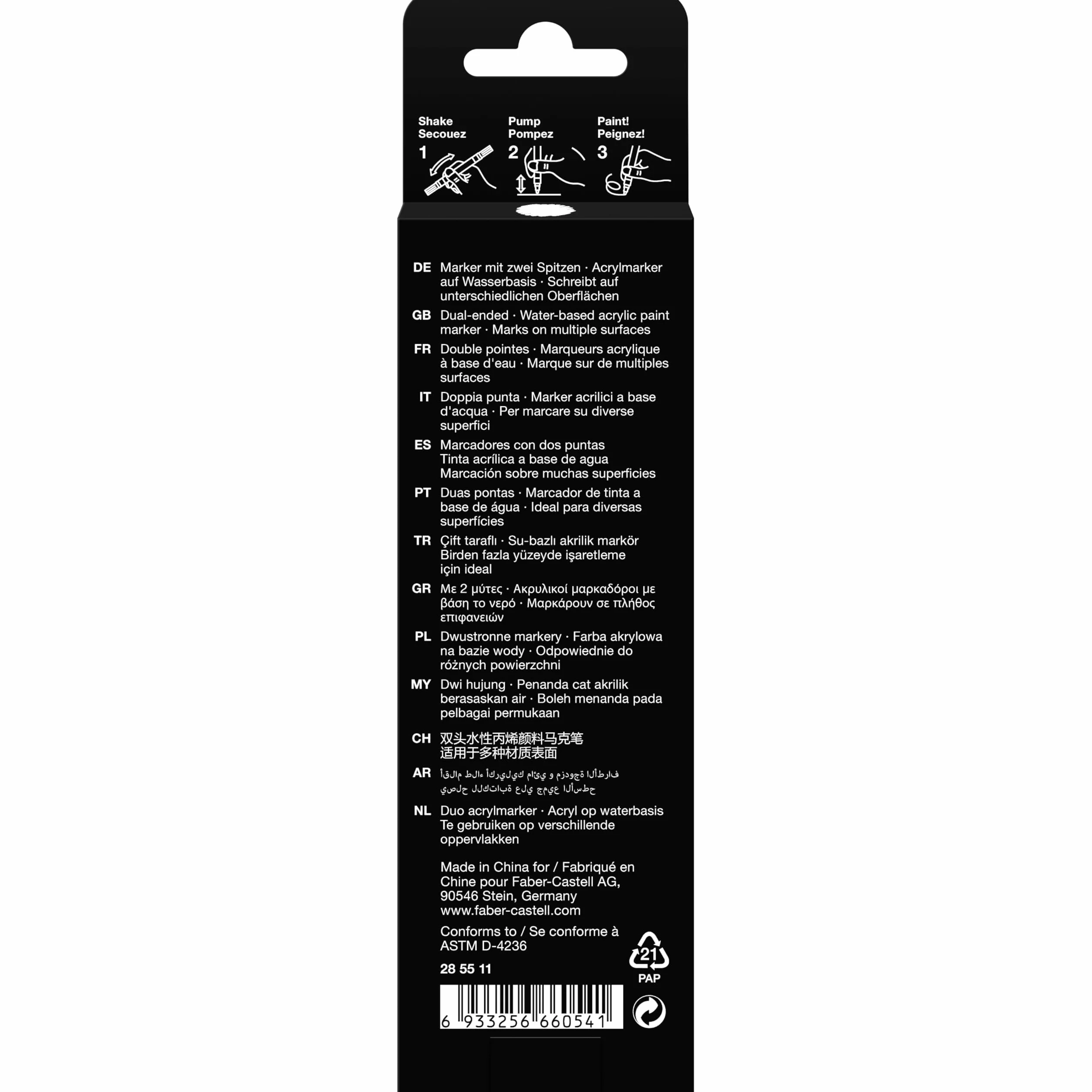 Faber Castell Black Edition marker akrylowy Shake and Paint, białe, pudełko 1 szt. (65-285511)