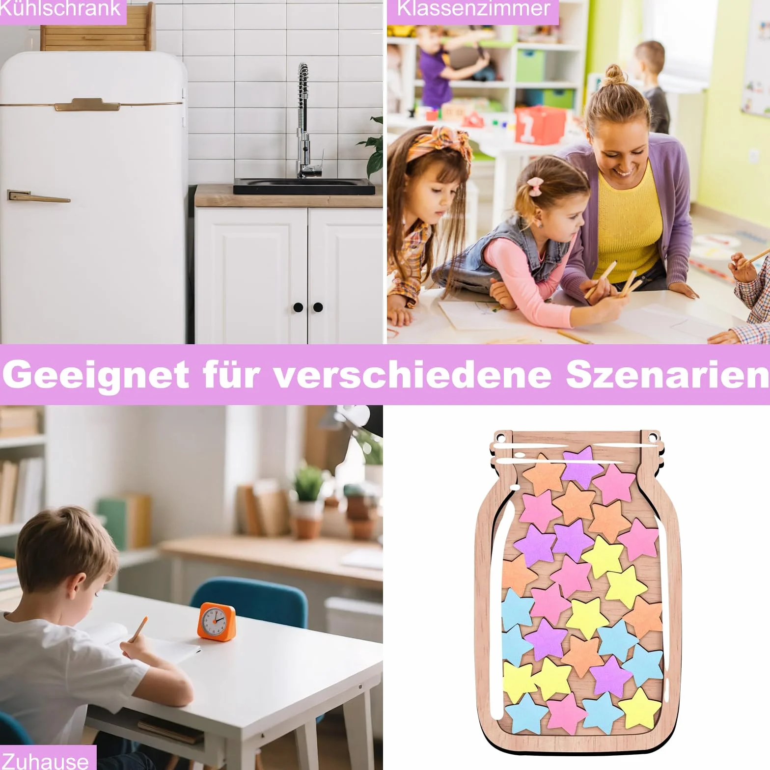 Tablica nagród z magnesami dla dzieci, system nagród dla dzieci z gwiazdkami, z liną do zawieszenia i uchwytem, tablica nagród dla dzieci z drewna dla pozytywnego wzmocnienia w domu i szkole