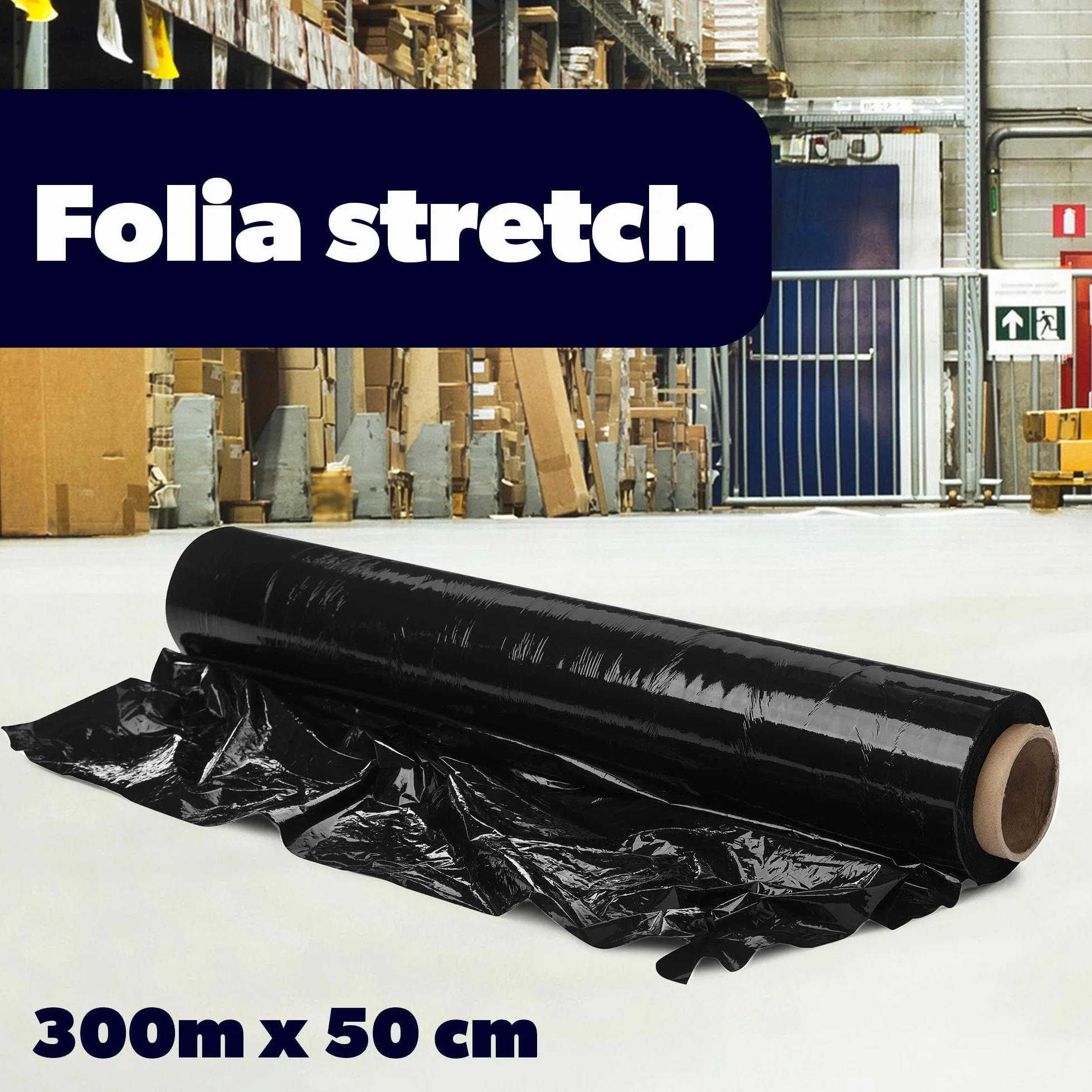 KADAX Folia stretch, folia do pakowania, rolka 3 kg, 300 m x 50 cm, folia do palet, owijania mebli, magazynu, transportu, folia do przeprowadzki (czarna)