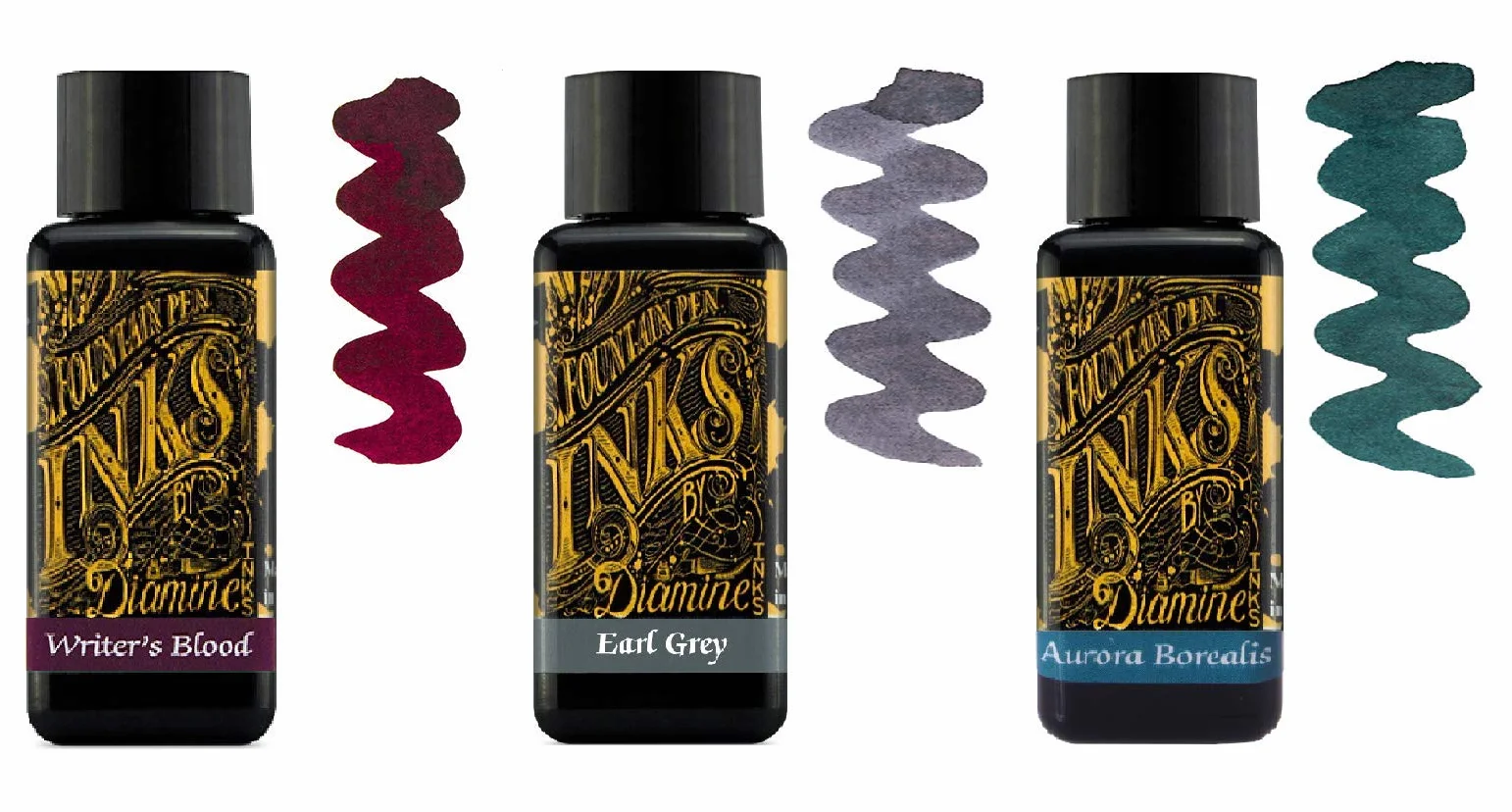 Diamine Atrament do piór wiecznych 30 ml Writer's Blood Earl Grey Aurora Borealis 3 butelki