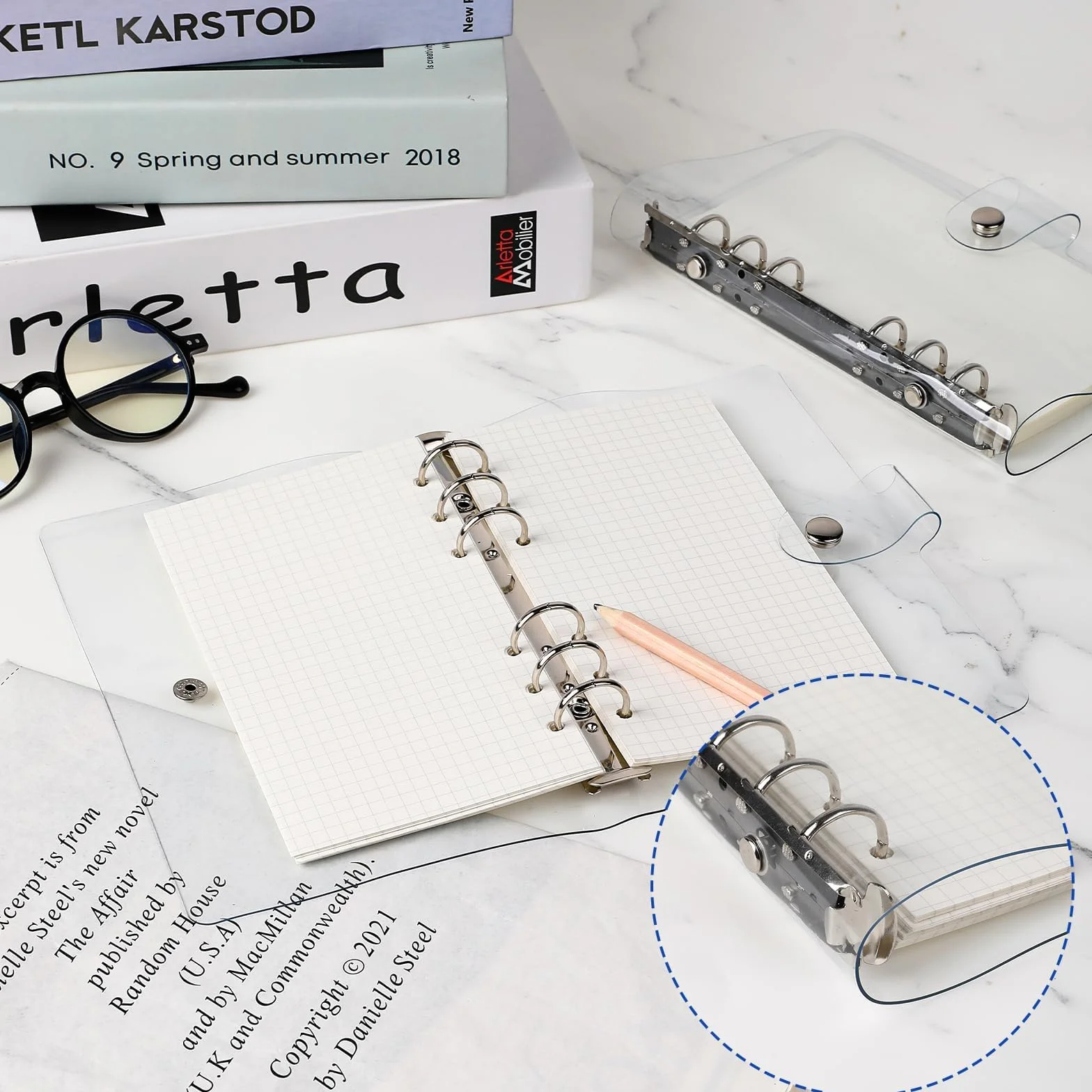Segregator do notatnika A5 z miękkiego PVC, Przezroczysty miękki segregator pierścieniowy PVC z 6 otworami z zatrzaskiem wodoodporny segregator z luźnymi kartkami do pamiętnika biura domu