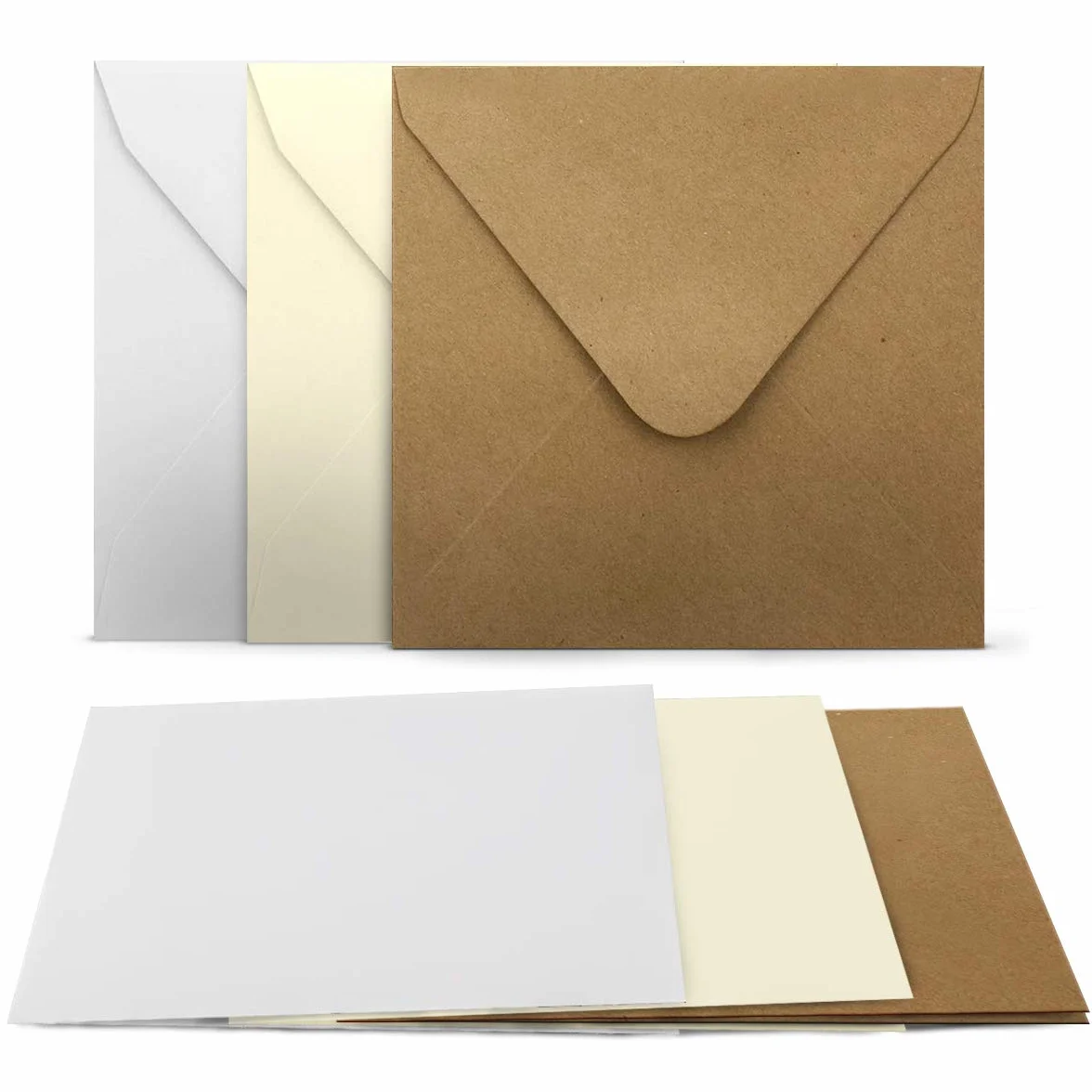 Zestaw 30 składanych kartek z kopertami – kwadratowe – 240 g/m² 220 g/m² – białe – kremowe – kraft – z pustymi kartkami i pasującymi kopertami – 120 g/m² 90 g/m² klejenie na mokro – koperta karta