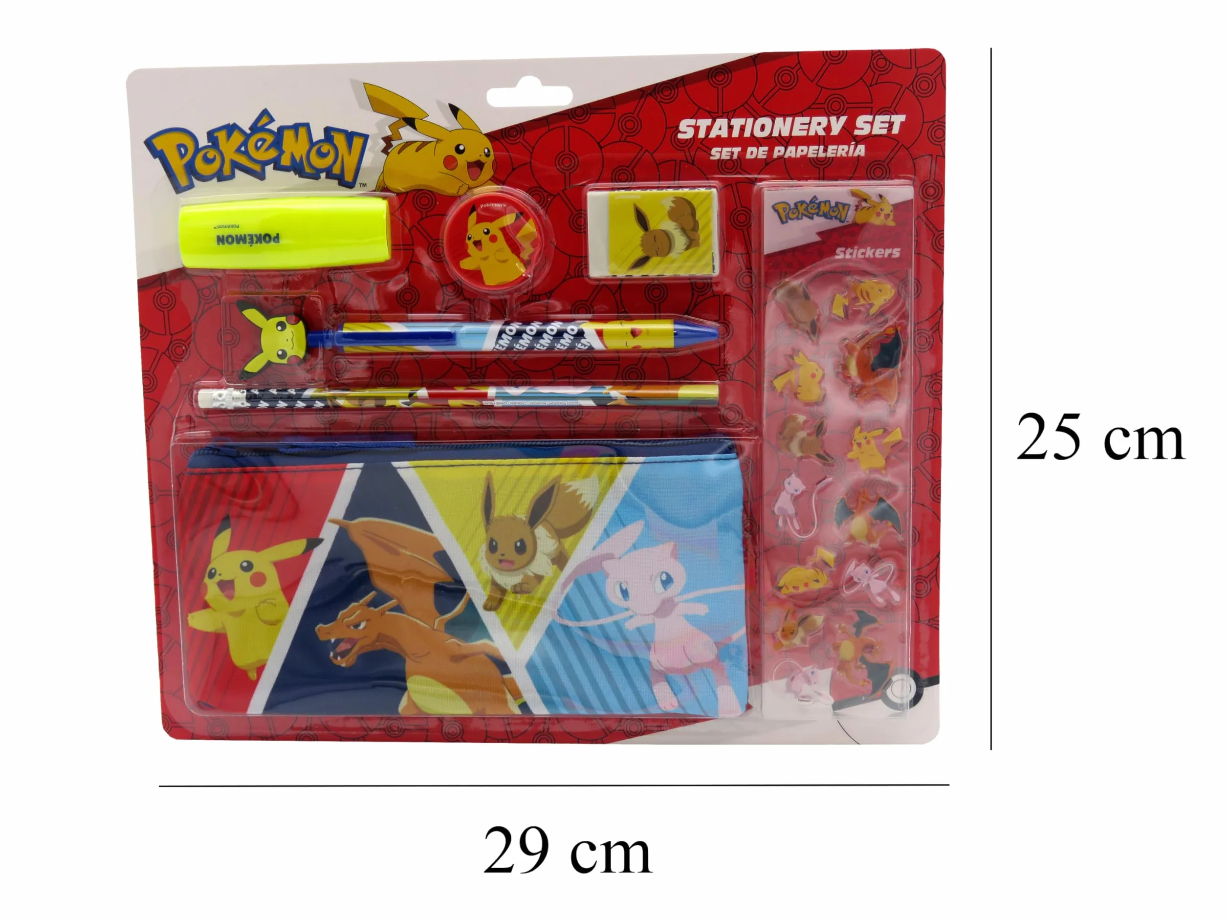 CYPBRANDS Pokemon zestaw papeterii piórnik ołówek guma temperówka długopis zakreślacz naklejki