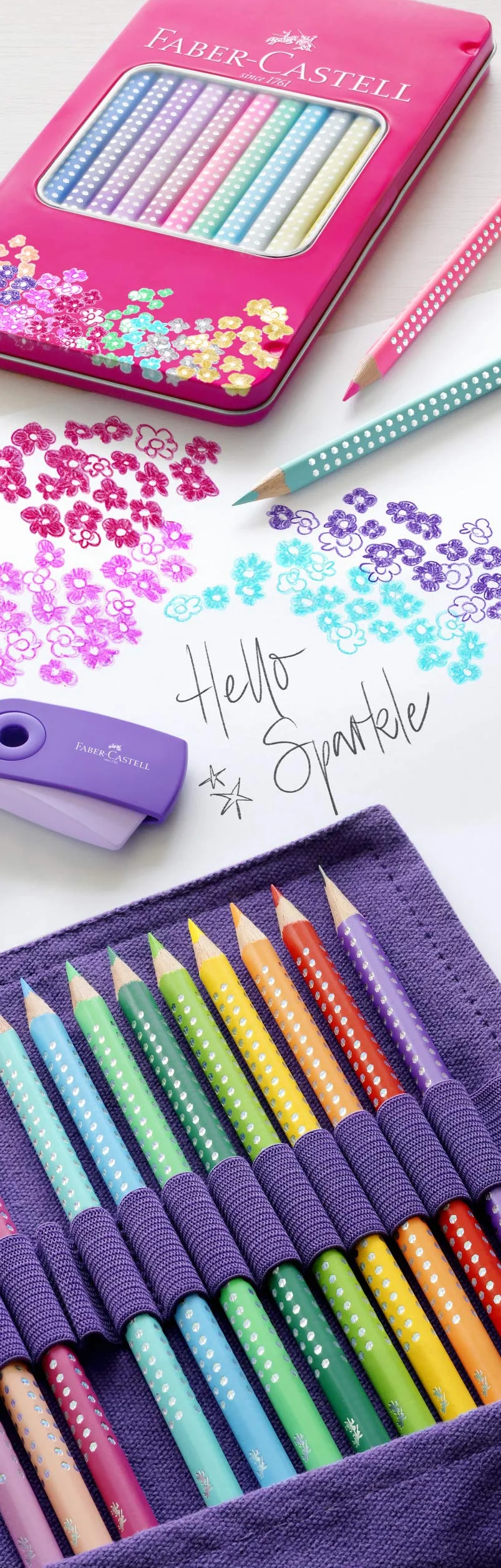 FABER-CASTELL zestaw kredek Sparkle 12 sztuk metalowe etui trójkątne