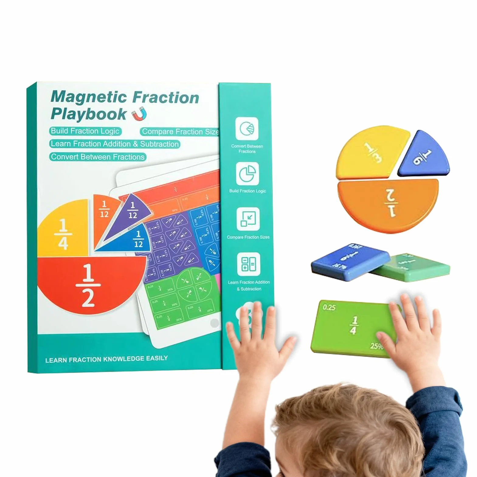 Magnetic Fraction, 22 x 17,8 cm Magnetic Fraction Educational Puzzle z łamanymi kwadratami i okręgami, matematyka zabawka edukacyjna dla dzieci