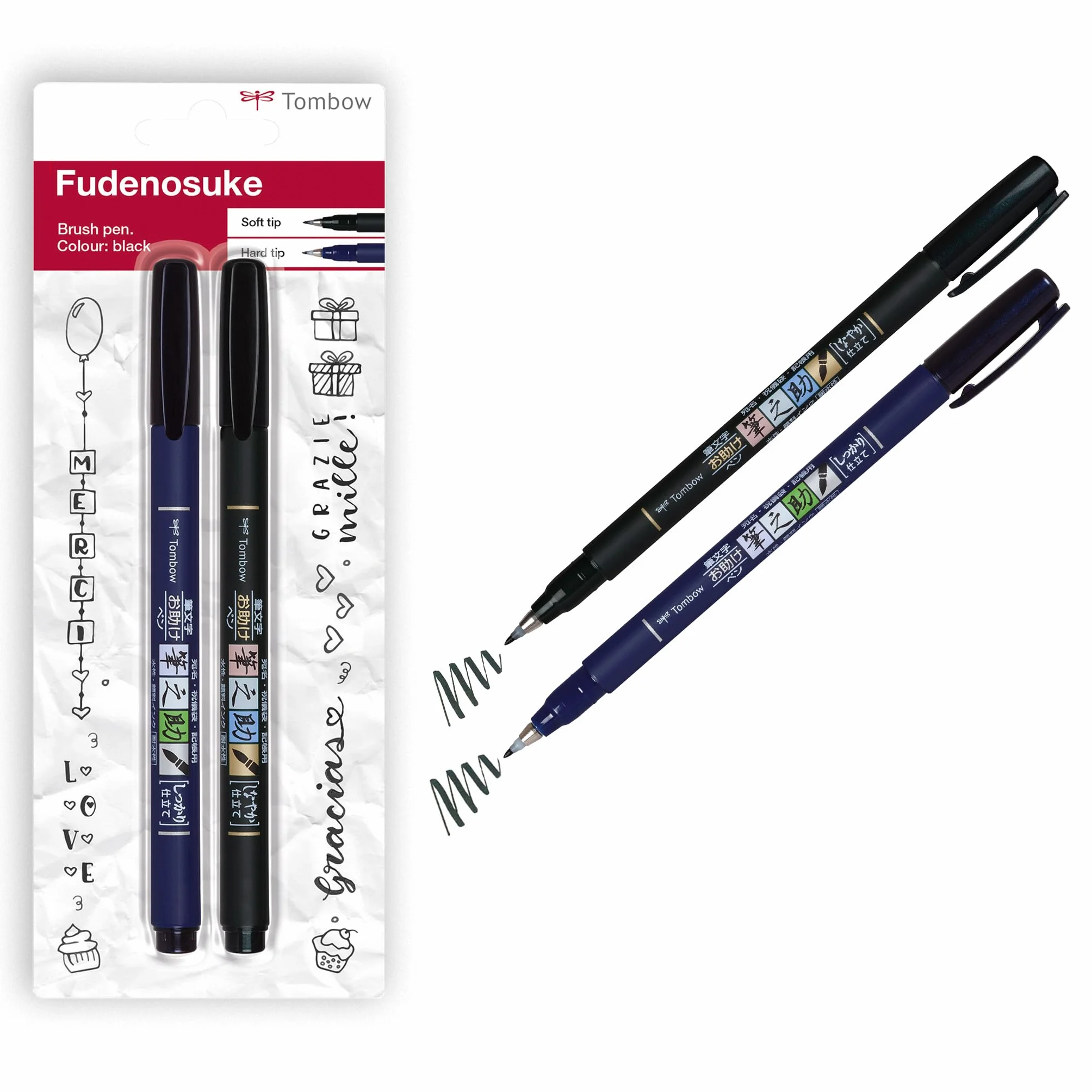 Tombow Ws-Bhs-2P WS-BHS-2P Pisaki do Kaligrafii, Czarny/Niebieski, 2 sztuki