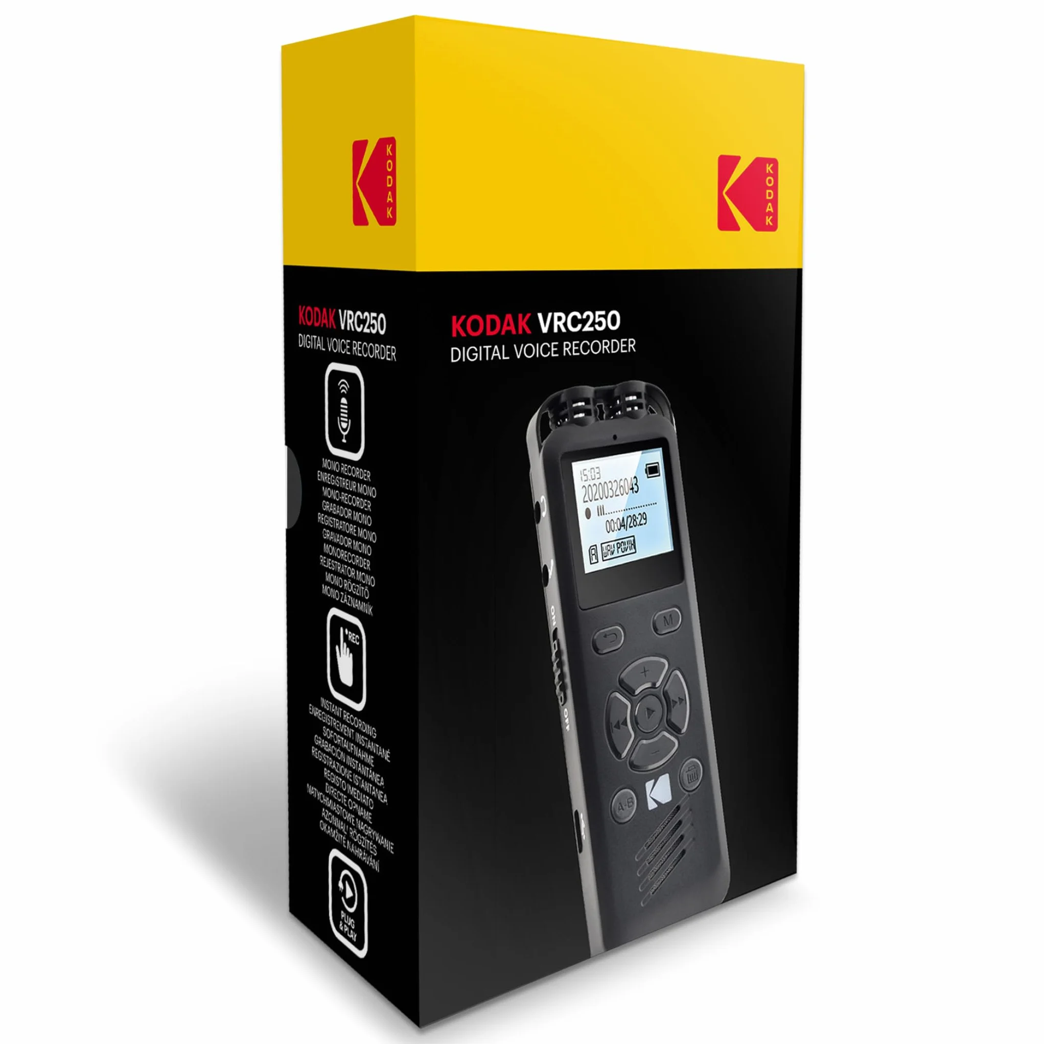 KODAK VRC250 - Dyktafon cyfrowy, 8 GB, ekran 1,4, Plug and Play, odtwarzacz MP3, akumulator litowy - czarny